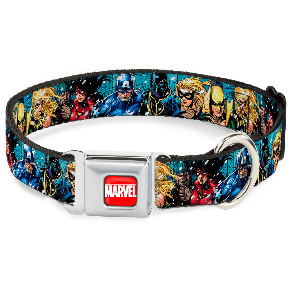 MARVEL UNIVERSE MARVEL Full Color Red White Seatbelt Buckle Collar - New Avengers Group Snow Storm Pose Seatbelt Buckle Collars Marvel Comics