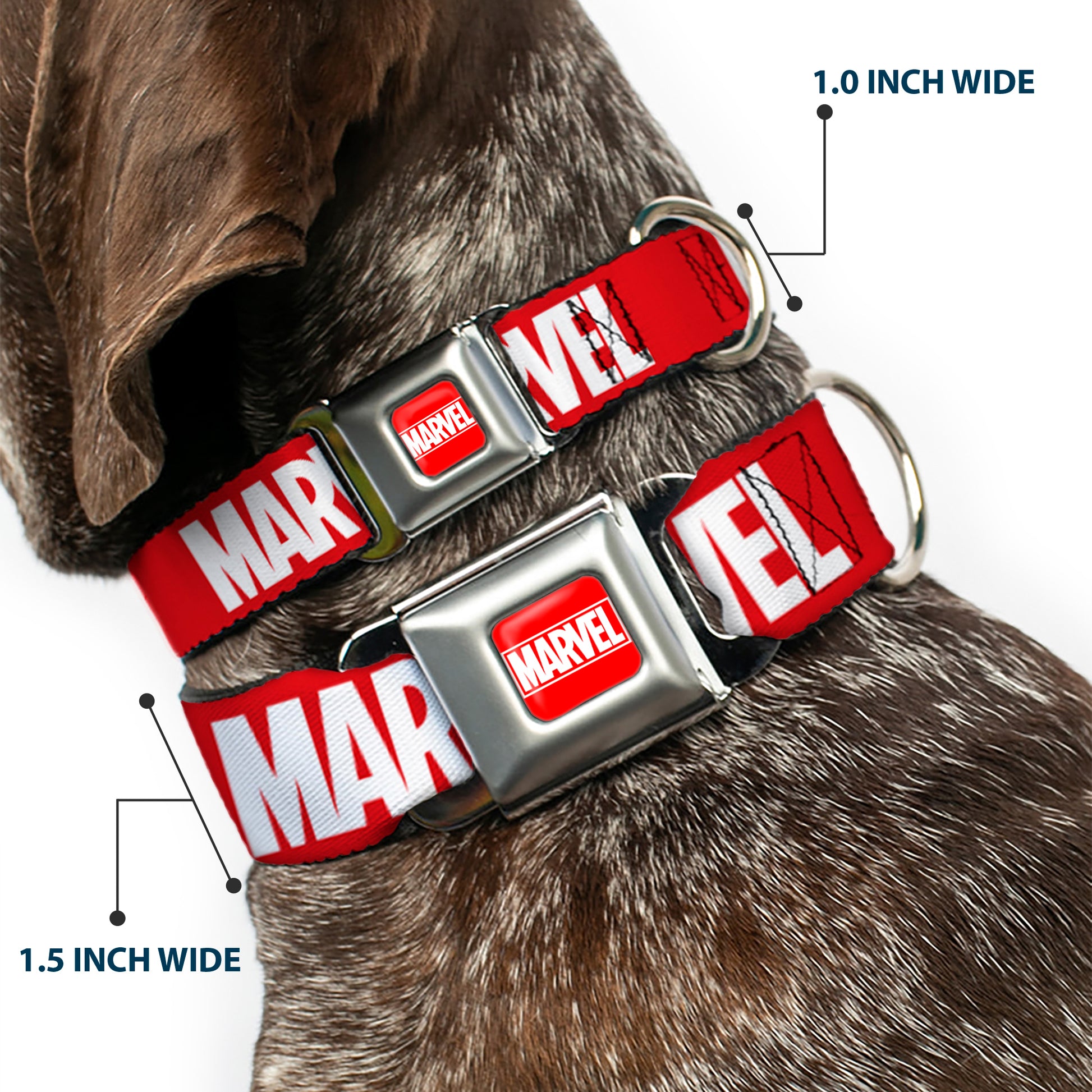 MARVEL Full Color Red/White Seatbelt Buckle Collar - MARVEL Red Brick Logo Red/White Seatbelt Buckle Collars Marvel Comics