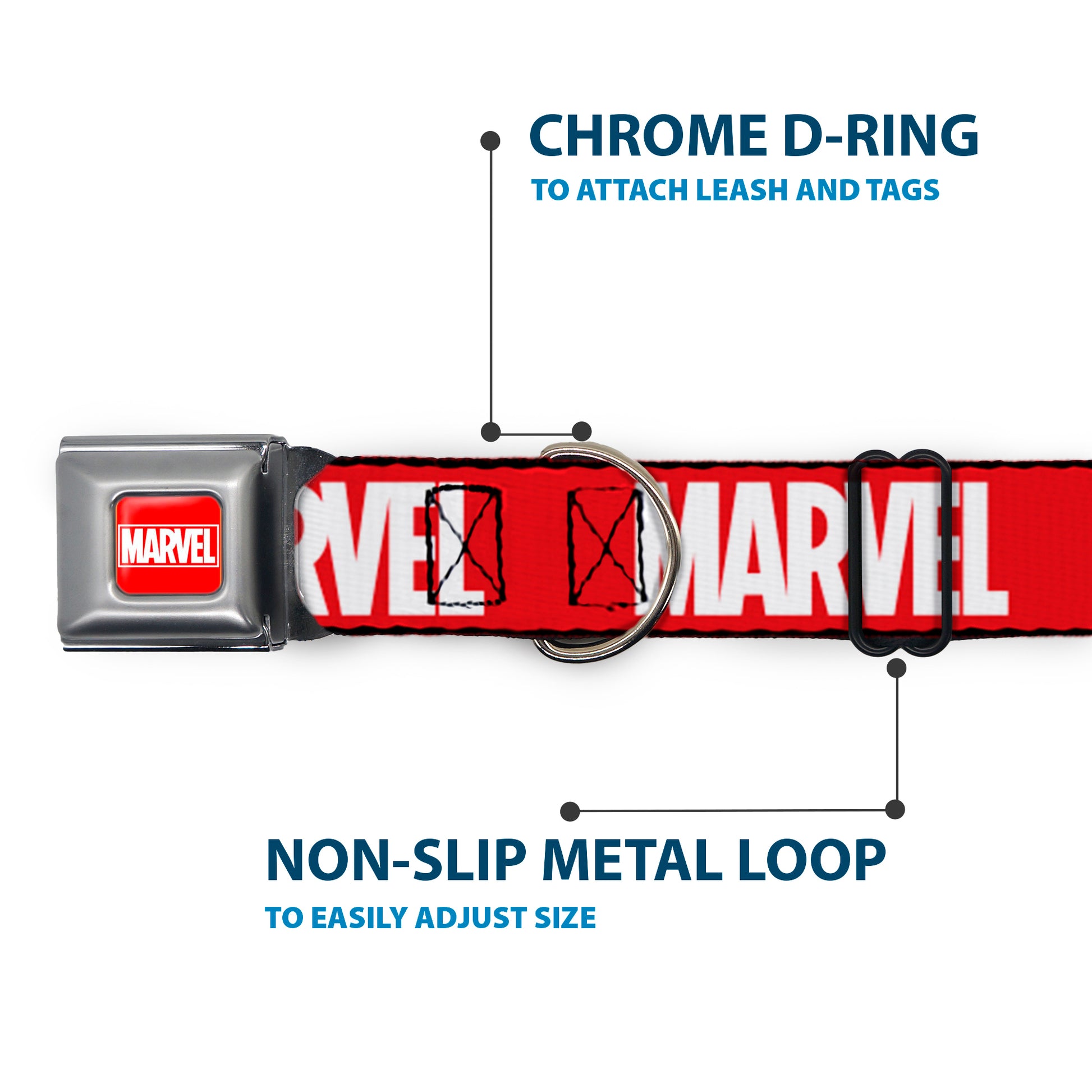 MARVEL Full Color Red/White Seatbelt Buckle Collar - MARVEL Red Brick Logo Red/White Seatbelt Buckle Collars Marvel Comics