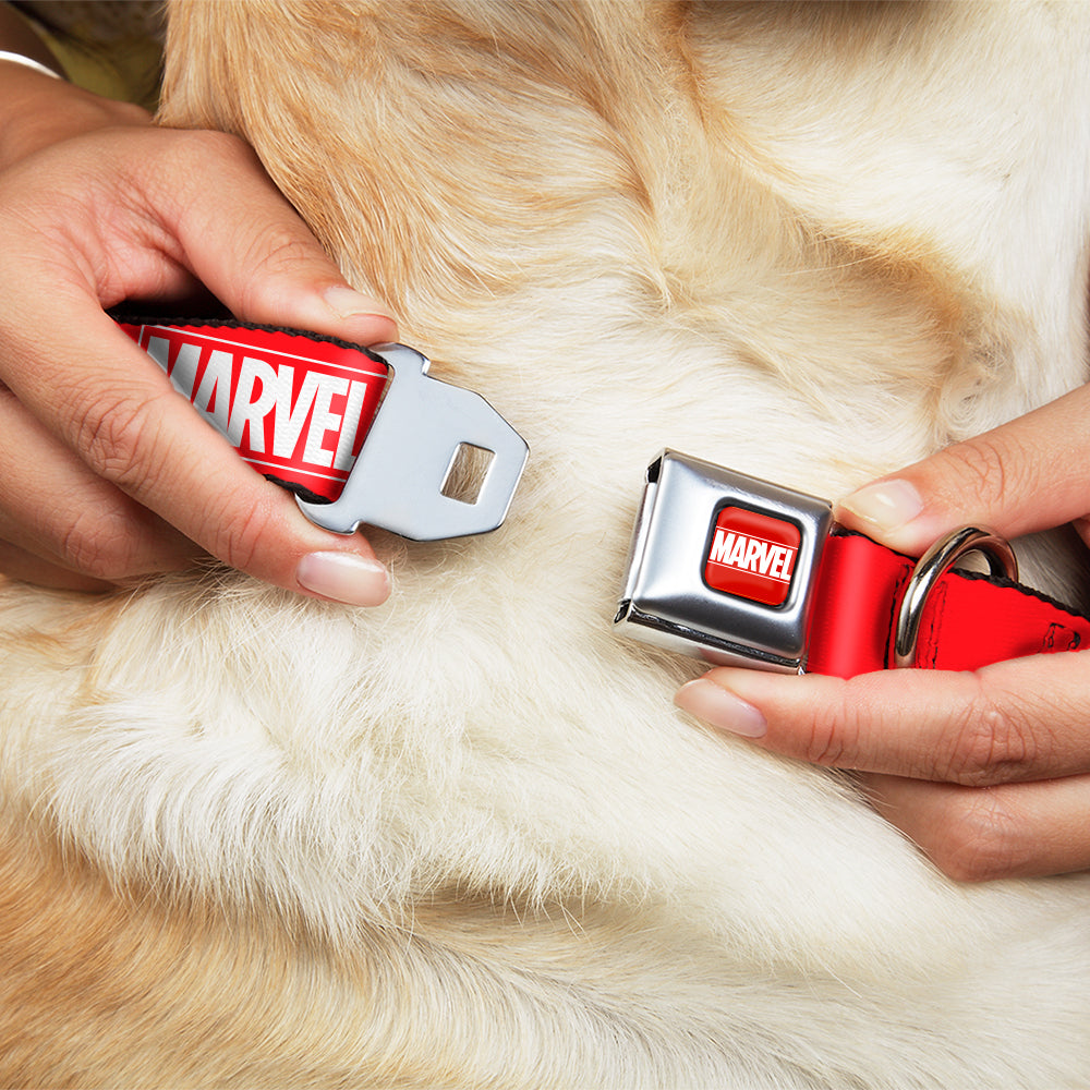 MARVEL Full Color Red/White Seatbelt Buckle Collar - MARVEL Red Brick Logo Red/White Seatbelt Buckle Collars Marvel Comics