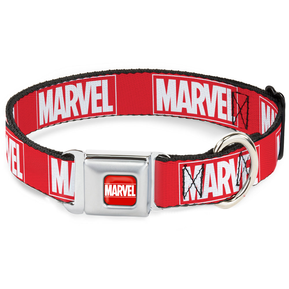 MARVEL Full Color Red/White Seatbelt Buckle Collar - MARVEL Red Brick Logo Red/White Seatbelt Buckle Collars Marvel Comics