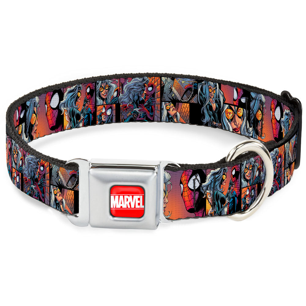 MARVEL UNIVERSE MARVEL Full Color Red White Seatbelt Buckle Collar - Spider-Man & Black Cat Scene Blocks Seatbelt Buckle Collars Marvel Comics
