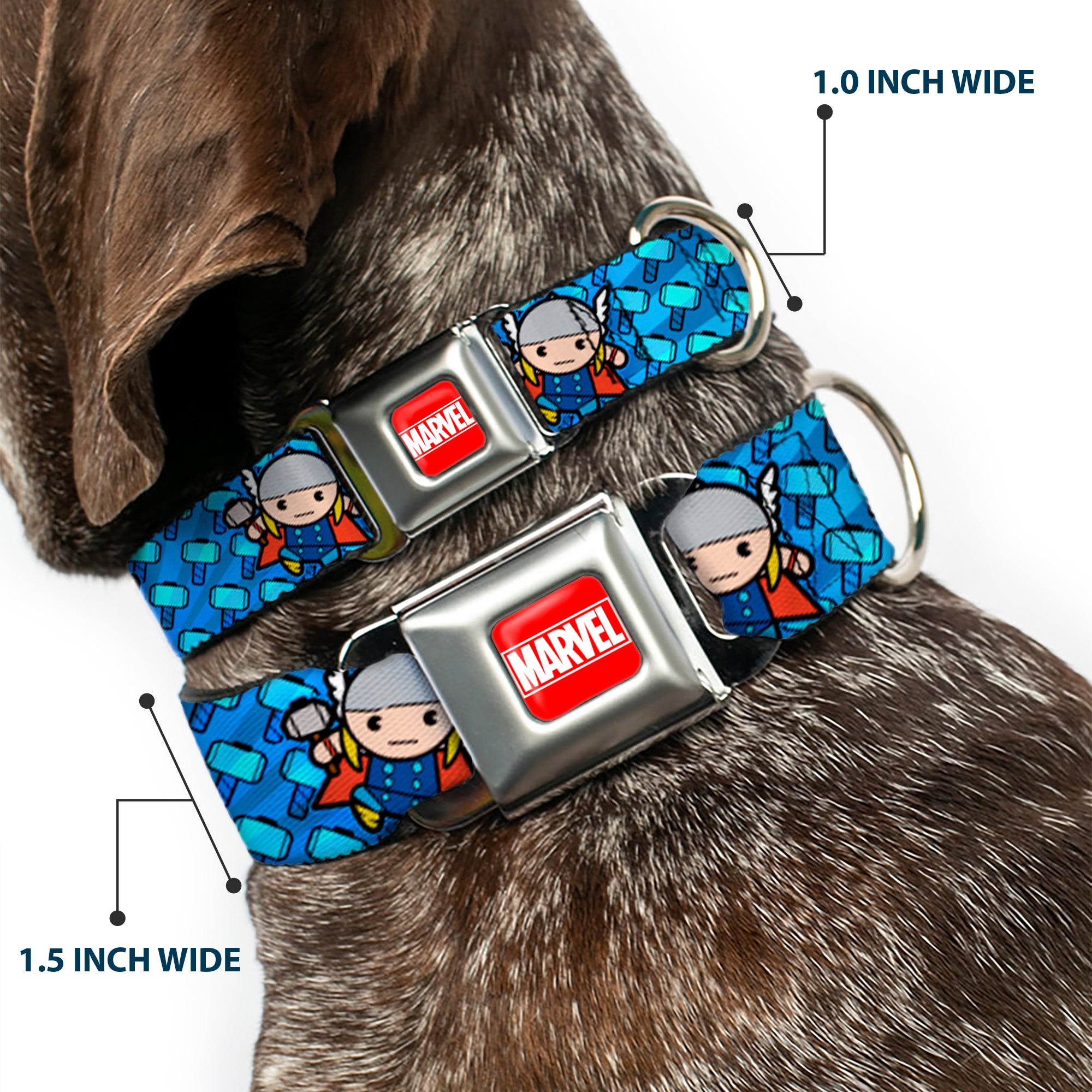 MARVEL UNIVERSE MARVEL Full Color Red White Seatbelt Buckle Collar - Kawaii Thor Poses/Hammer Monogram Blues Seatbelt Buckle Collars Marvel Comics