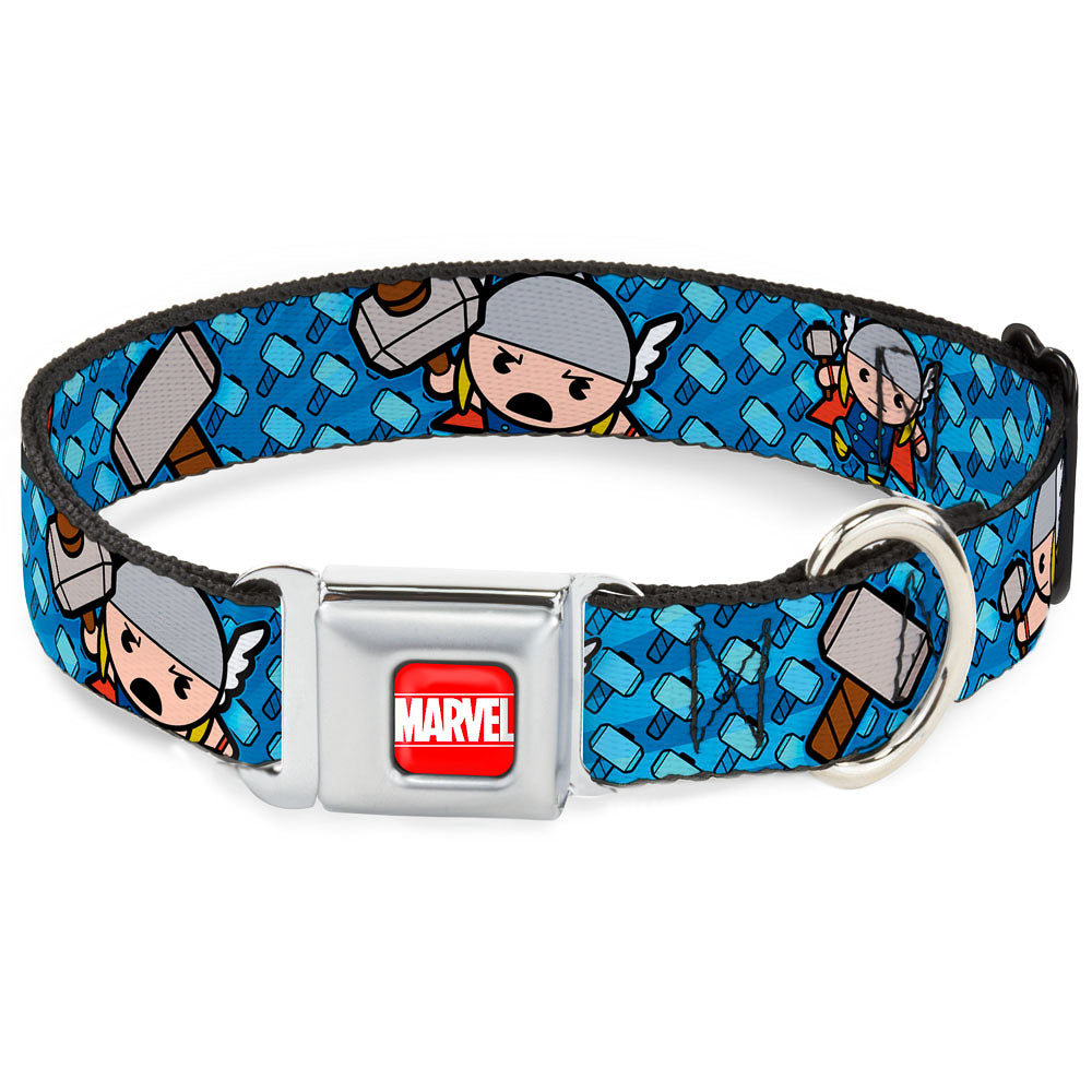 MARVEL UNIVERSE MARVEL Full Color Red White Seatbelt Buckle Collar - Kawaii Thor Poses/Hammer Monogram Blues Seatbelt Buckle Collars Marvel Comics