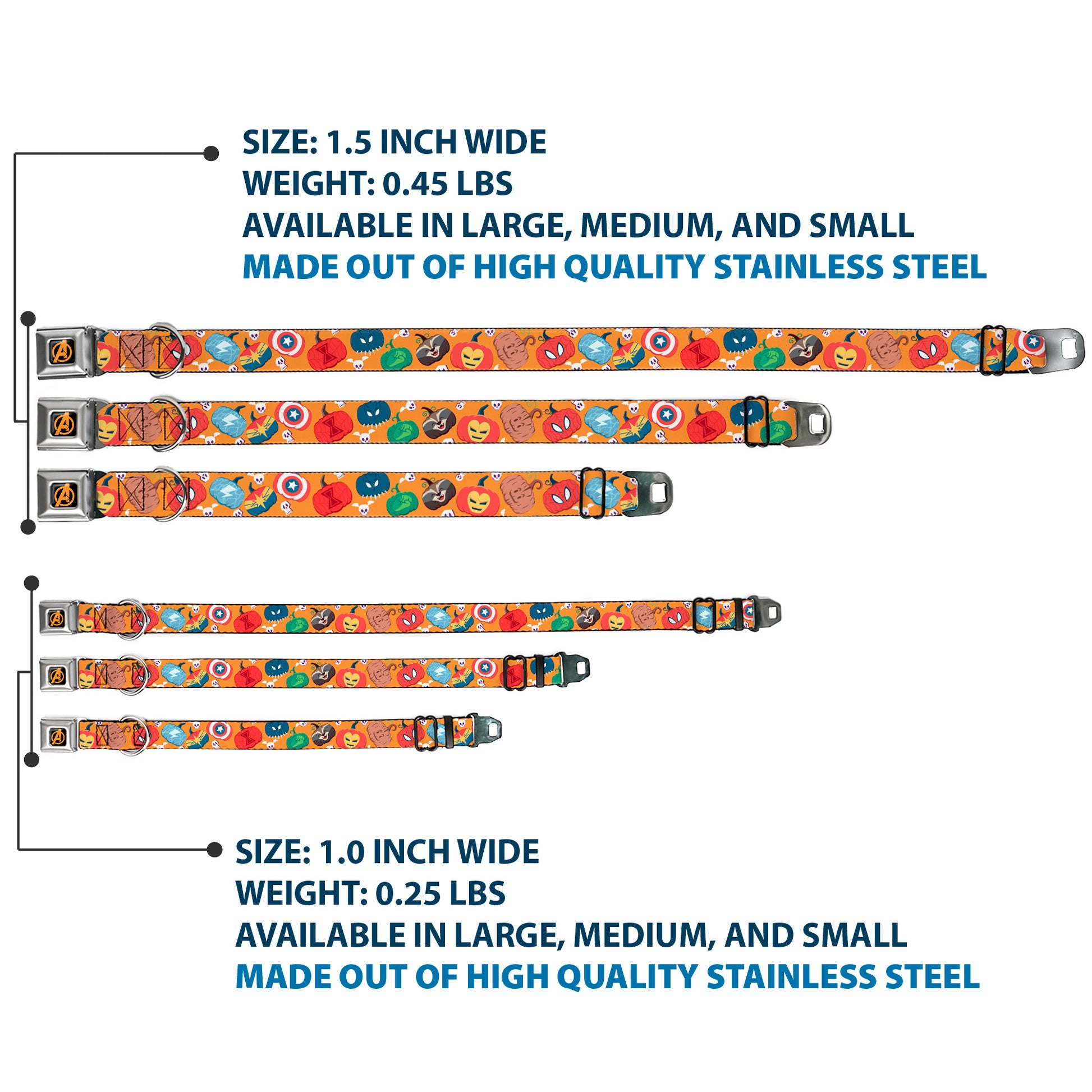 Avengers A Logo Full Color Black/Orange Seatbelt Buckle Collar - Marvel 9-Avengers Halloween Jack-O-Lantern Pumpkin Icons Scattered Orange Seatbelt Buckle Collars Marvel Comics