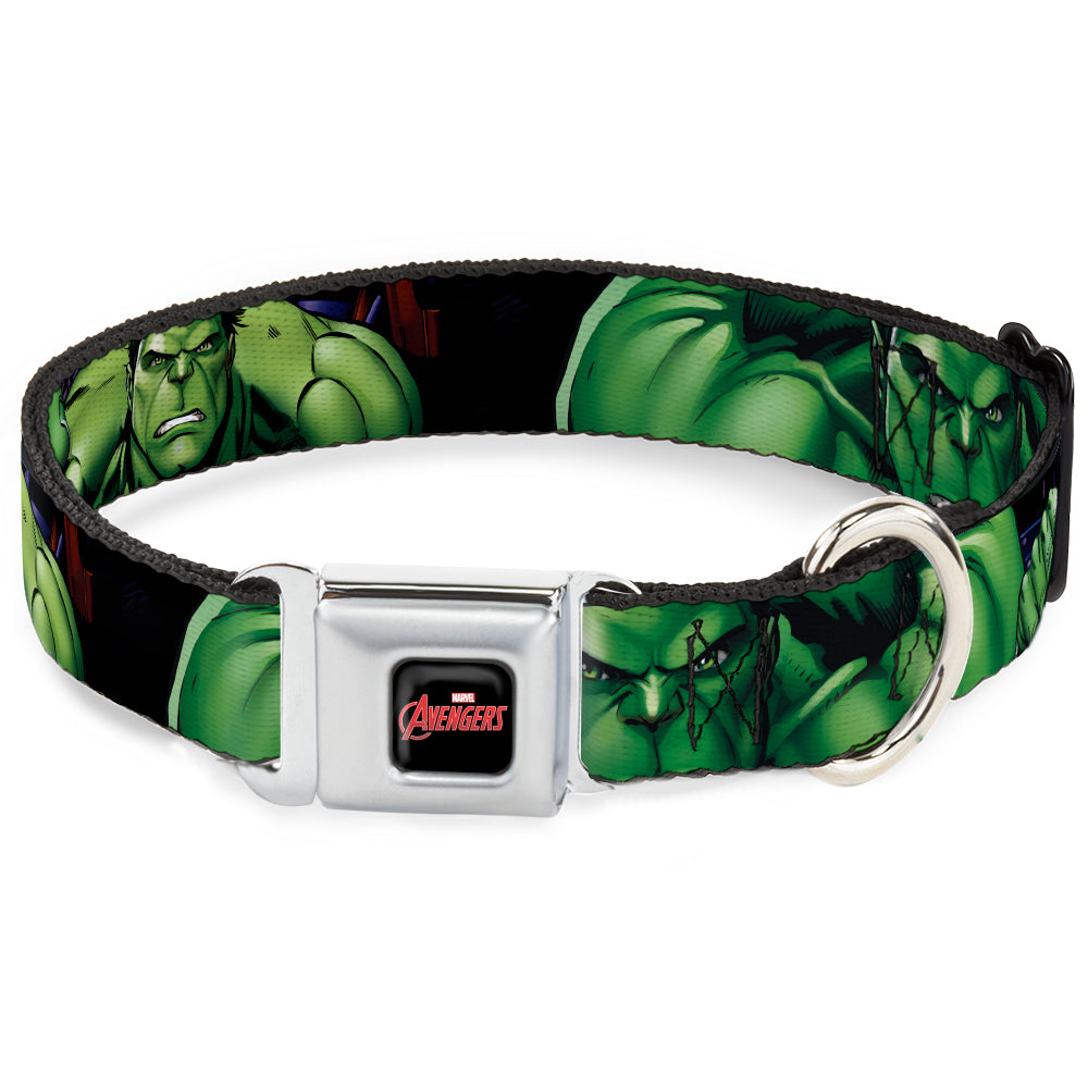 MARVEL AVENGERS Logo Full Color Black/Red/White Seatbelt Buckle Collar - Marvel Hulk CLOSE-UP Poses Seatbelt Buckle Collars Marvel Comics