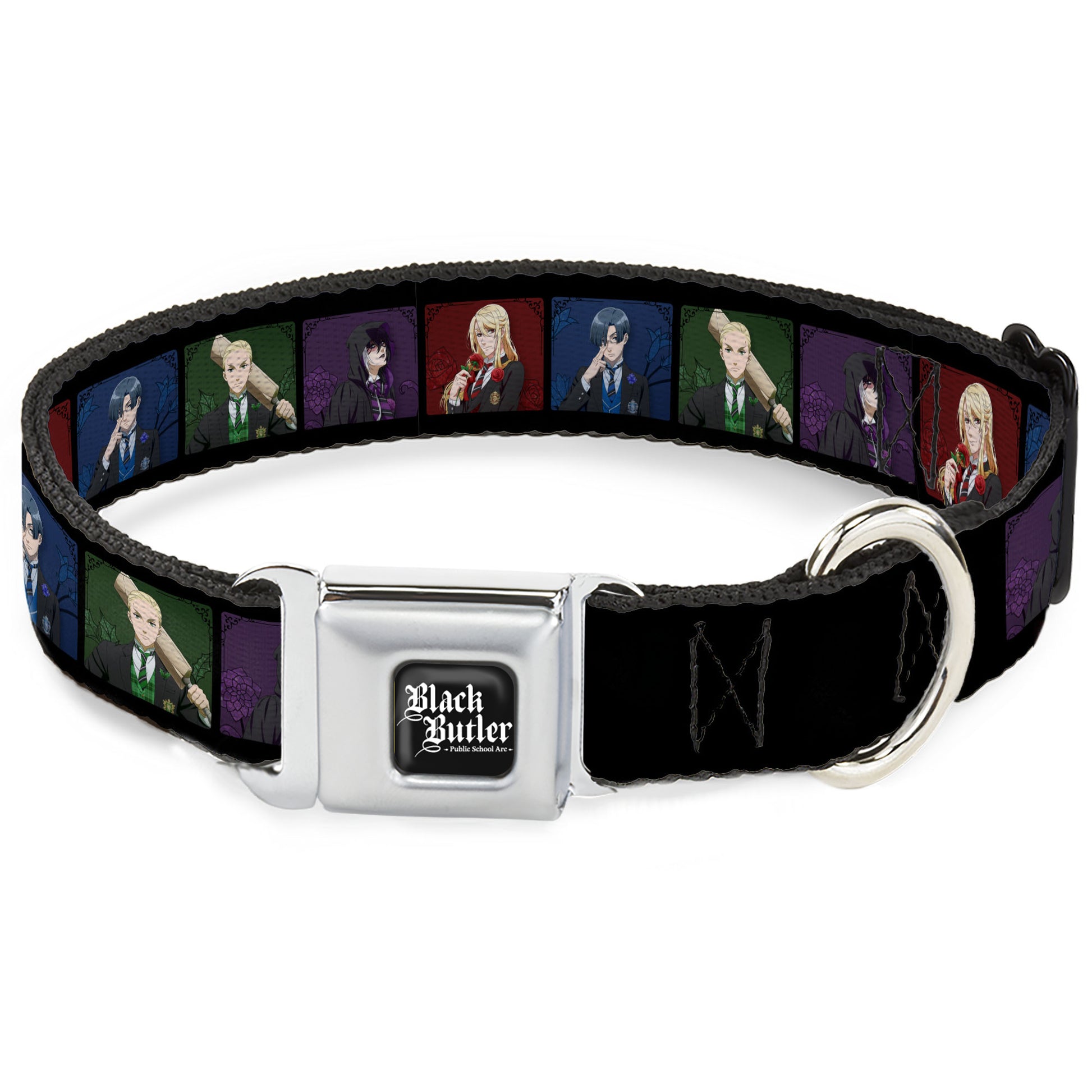 BLACK BUTLER PUBLIC SCHOOL ARC Title Logo Full Color Black/White Seatbelt Buckle Collar - Black Butler House Head Pose Blocks Black/Multi Color Seatbelt Buckle Collars Black Butler