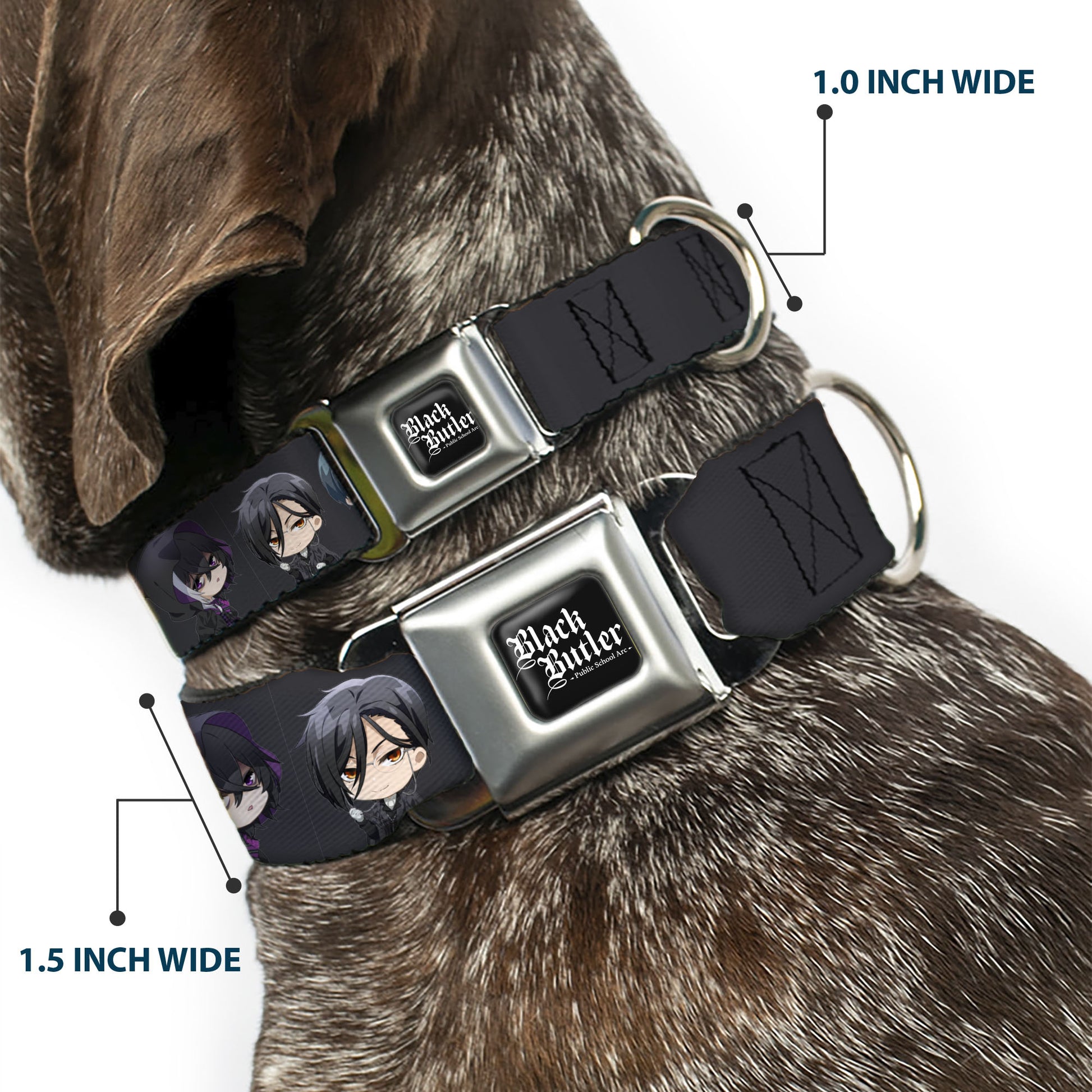 BLACK BUTLER PUBLIC SCHOOL ARC Title Logo Full Color Black/White Seatbelt Buckle Collar - Black Butler Six Chibi Characters Poses Black Seatbelt Buckle Collars Black Butler