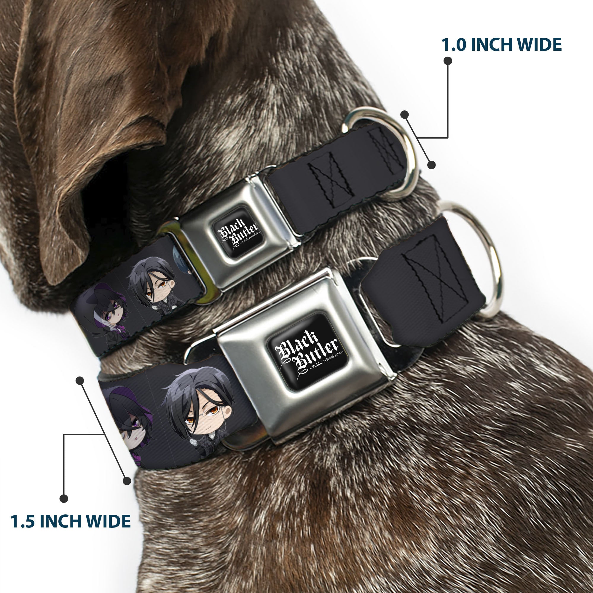 BLACK BUTLER PUBLIC SCHOOL ARC Title Logo Full Color Black/White Seatbelt Buckle Collar - Black Butler Six Chibi Characters Poses Black Seatbelt Buckle Collars Black Butler