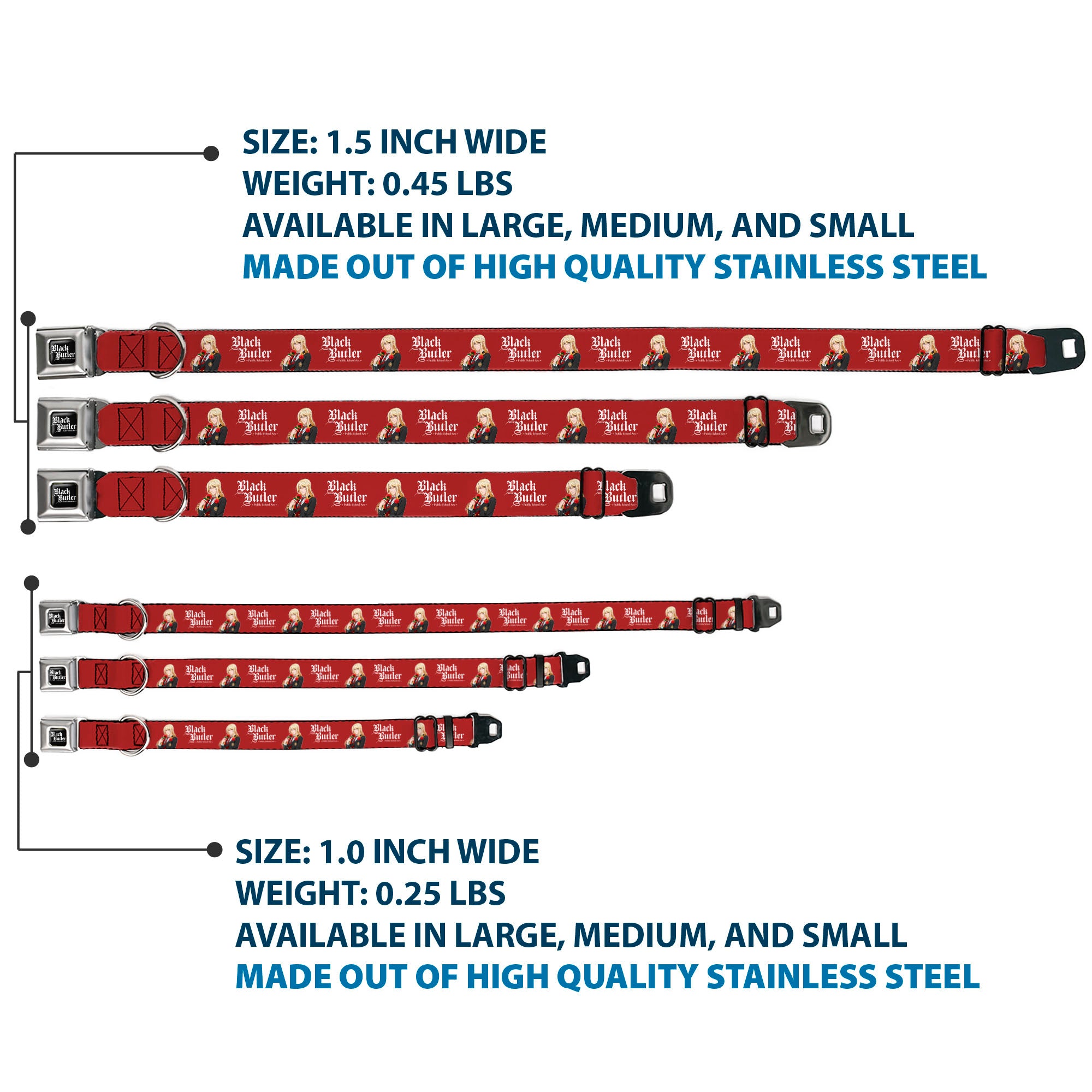 BLACK BUTLER PUBLIC SCHOOL ARC Title Logo Full Color Black/White Seatbelt Buckle Collar - BLACK BUTLER Edgar Redmond Pose and Title Logo Red Seatbelt Buckle Collars Black Butler