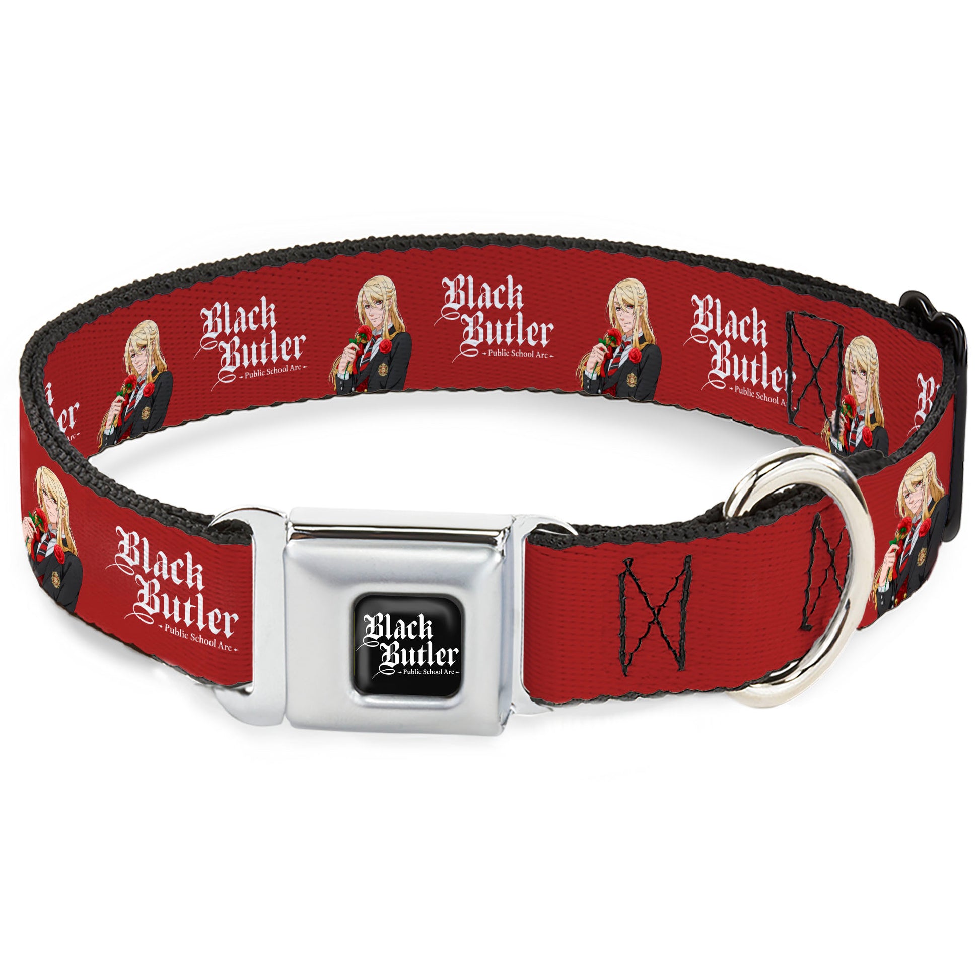 BLACK BUTLER PUBLIC SCHOOL ARC Title Logo Full Color Black/White Seatbelt Buckle Collar - BLACK BUTLER Edgar Redmond Pose and Title Logo Red Seatbelt Buckle Collars Black Butler