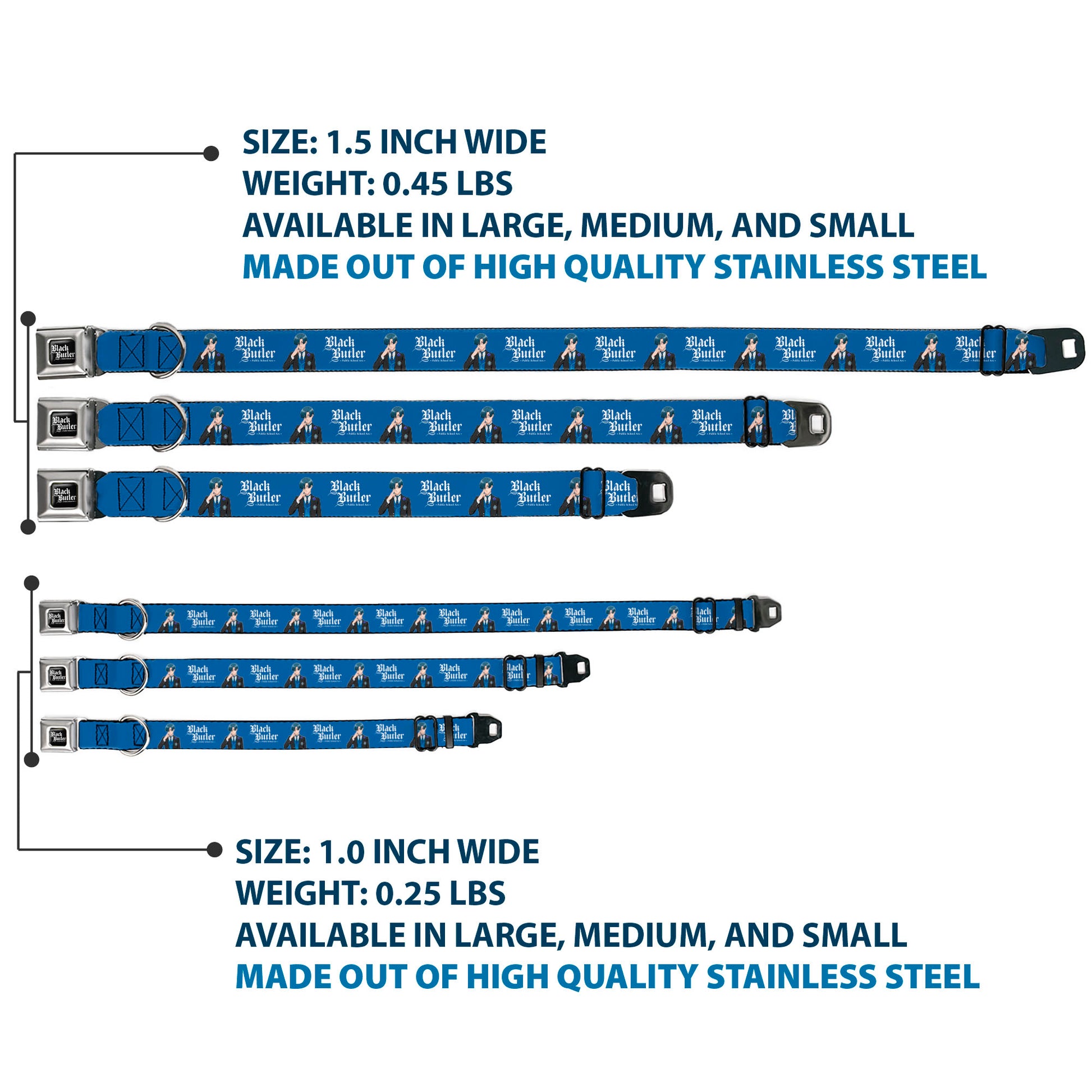 BLACK BUTLER PUBLIC SCHOOL ARC Title Logo Full Color Black/White Seatbelt Buckle Collar - BLACK BUTLER Herman Greenhill Pose and Title Logo Green Seatbelt Buckle Collars Black Butler