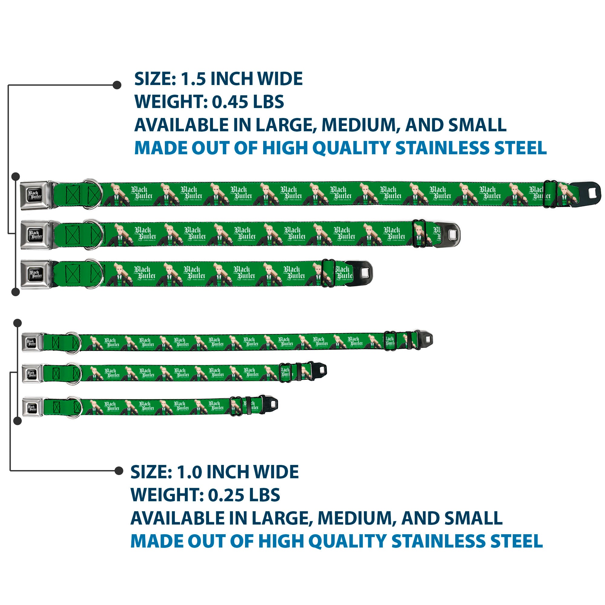 BLACK BUTLER PUBLIC SCHOOL ARC Title Logo Full Color Black/White Seatbelt Buckle Collar - BLACK BUTLER Edgar Redmond Pose and Title Logo Red Seatbelt Buckle Collars Black Butler