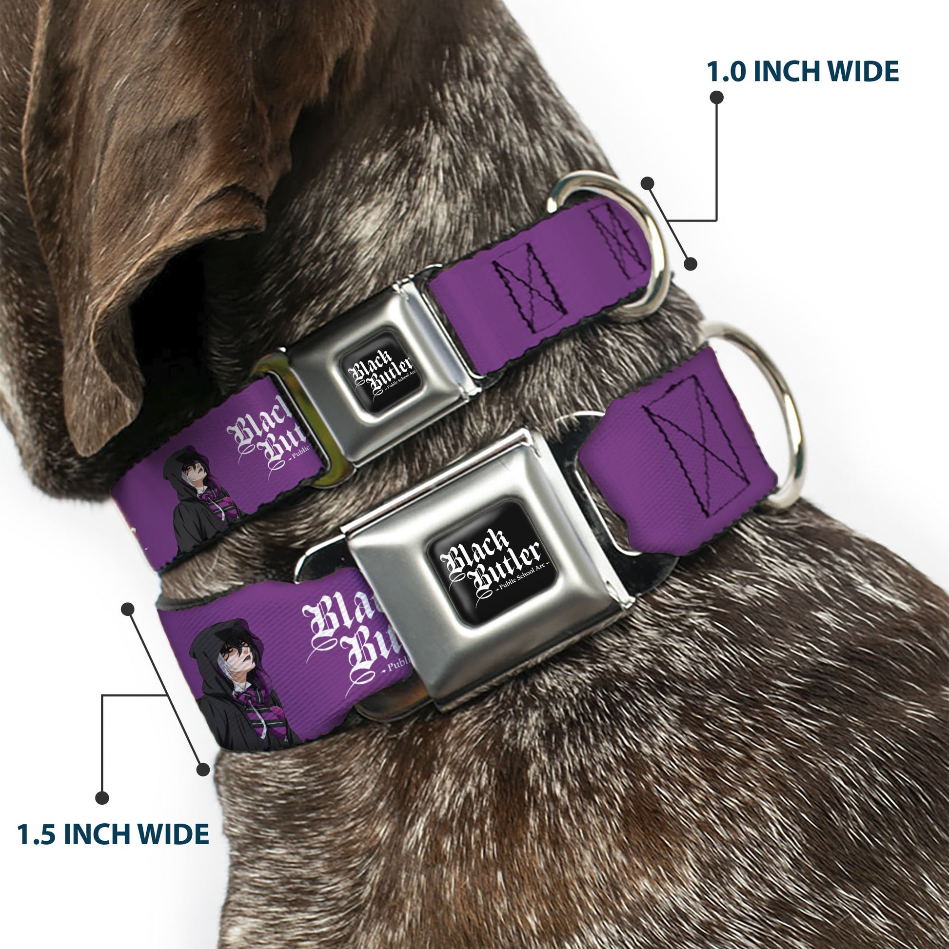 BLACK BUTLER PUBLIC SCHOOL ARC Title Logo Full Color Black/White Seatbelt Buckle Collar - BLACK BUTLER Violet Gregory Pose and Title Logo Purple Seatbelt Buckle Collars Black Butler
