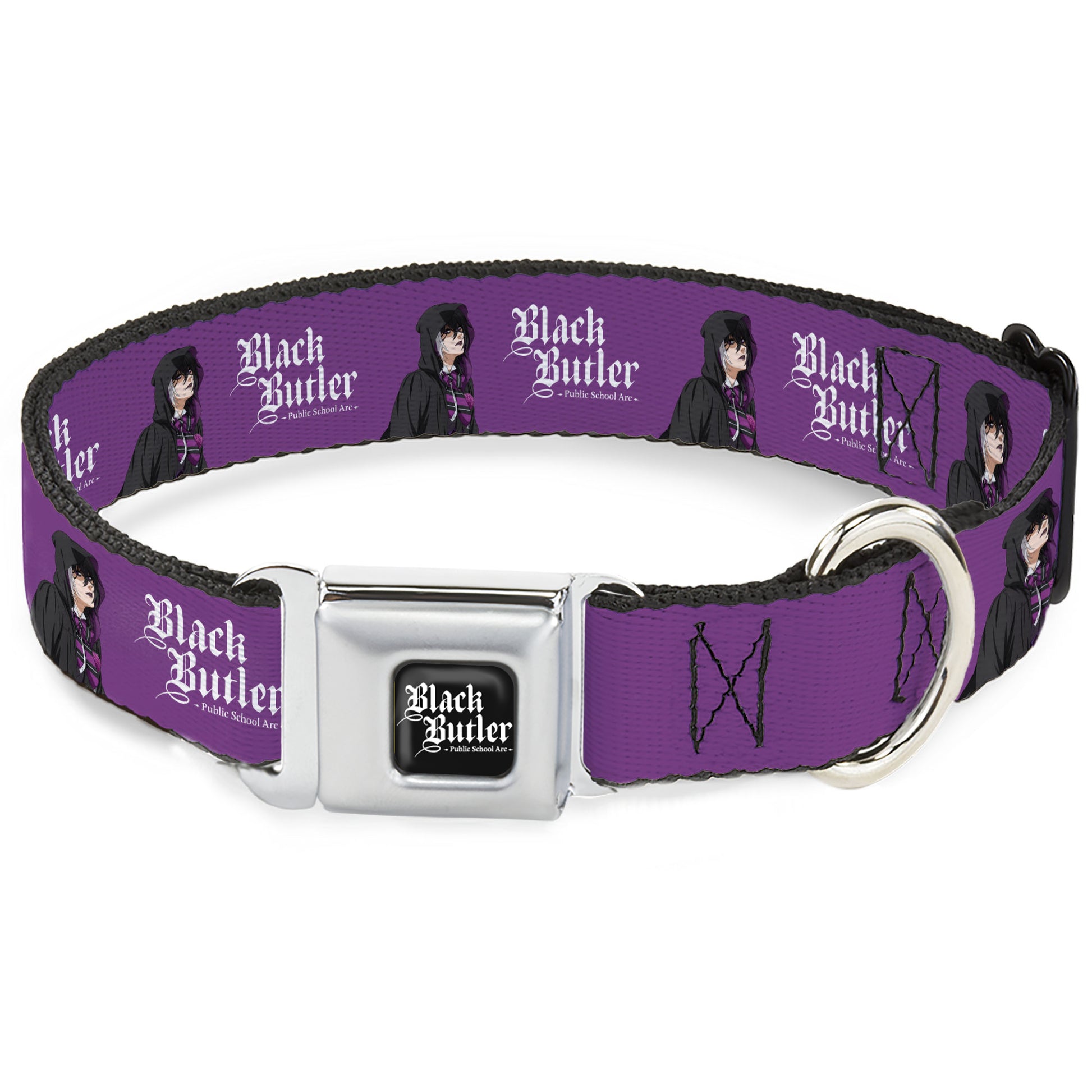 BLACK BUTLER PUBLIC SCHOOL ARC Title Logo Full Color Black/White Seatbelt Buckle Collar - BLACK BUTLER Violet Gregory Pose and Title Logo Purple Seatbelt Buckle Collars Black Butler