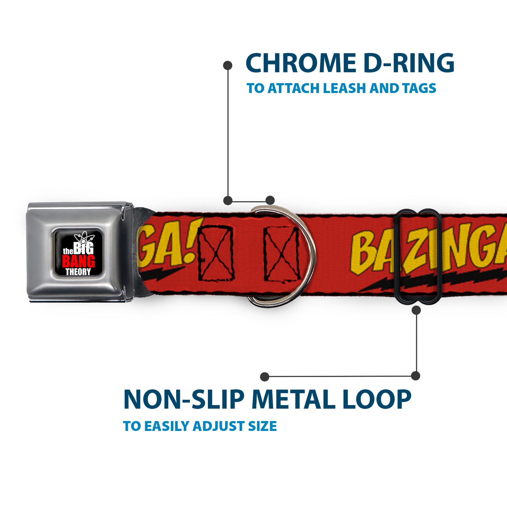 THE BIG BANG THEORY Full Color Black White Red Seatbelt Buckle Collar - BAZINGA! Red/Gold/Black Seatbelt Buckle Collars The Big Bang Theory