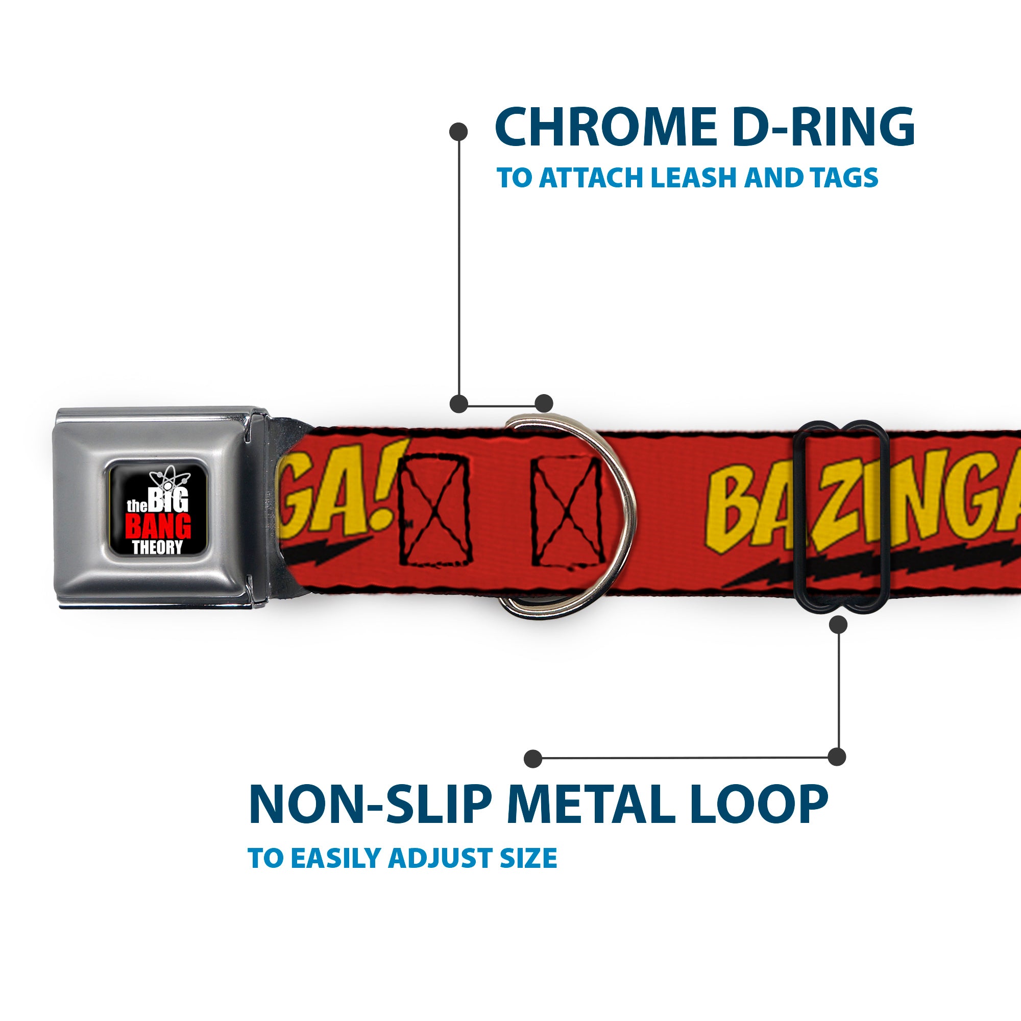 THE BIG BANG THEORY Full Color Black White Red Seatbelt Buckle Collar - BAZINGA! Red/Gold/Black Seatbelt Buckle Collars The Big Bang Theory