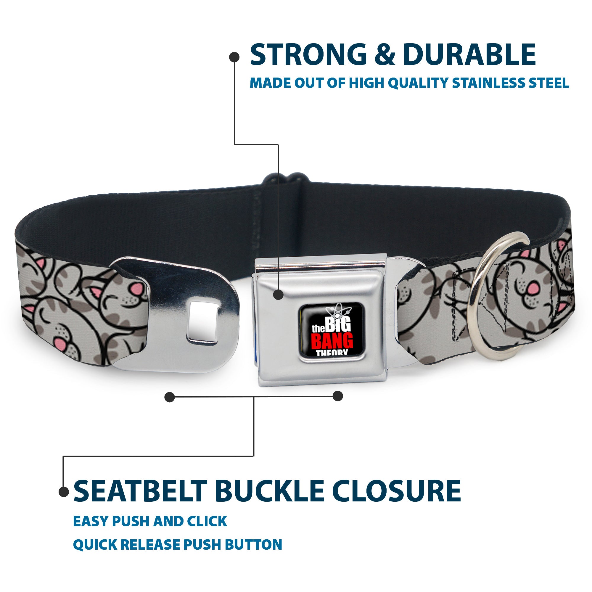 THE BIG BANG THEORY Full Color Black White Red Seatbelt Buckle Collar - Soft Kitty Poses Seatbelt Buckle Collars The Big Bang Theory