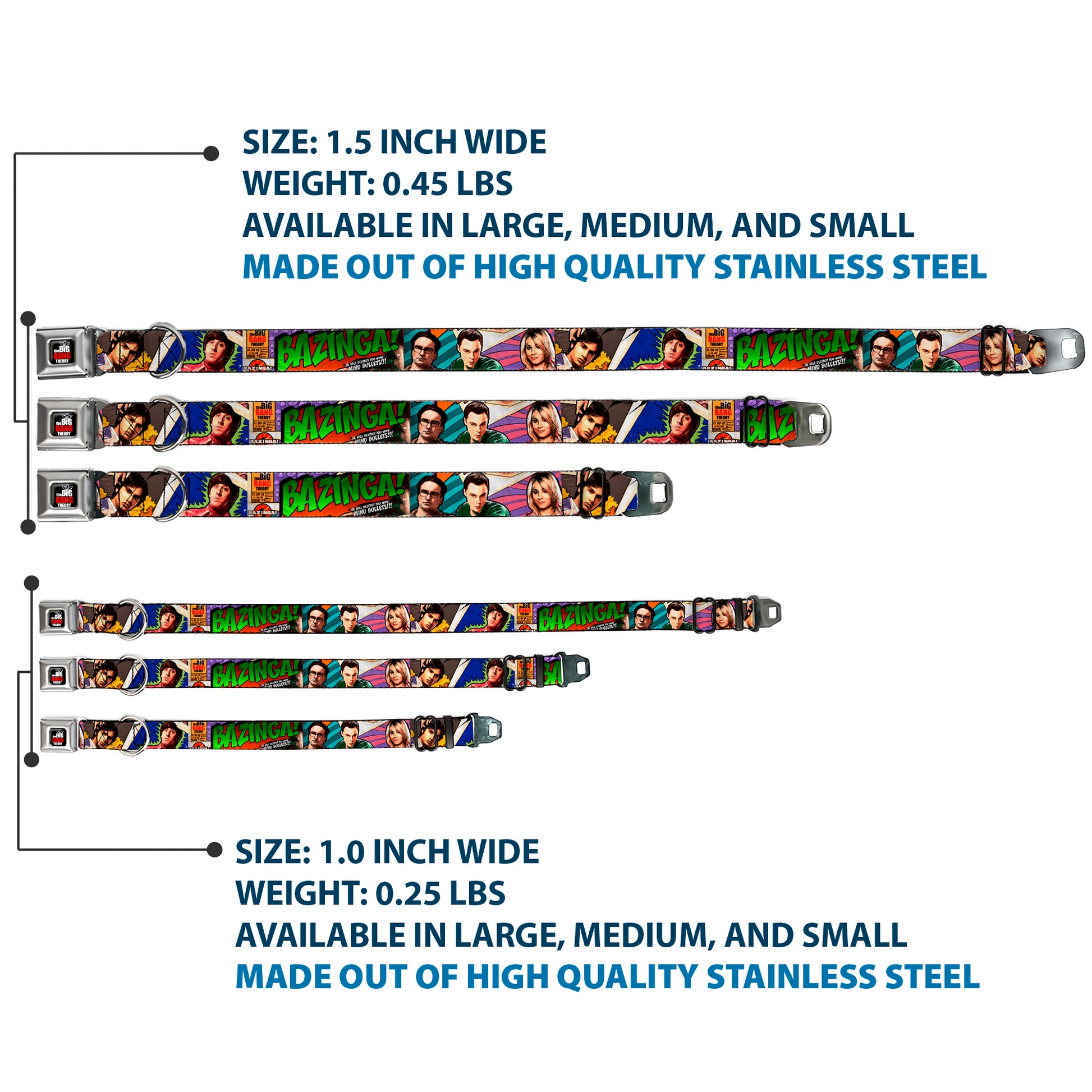THE BIG BANG THEORY Full Color Black White Red Seatbelt Buckle Collar - The Big Bang Theory Comic Strip Seatbelt Buckle Collars The Big Bang Theory
