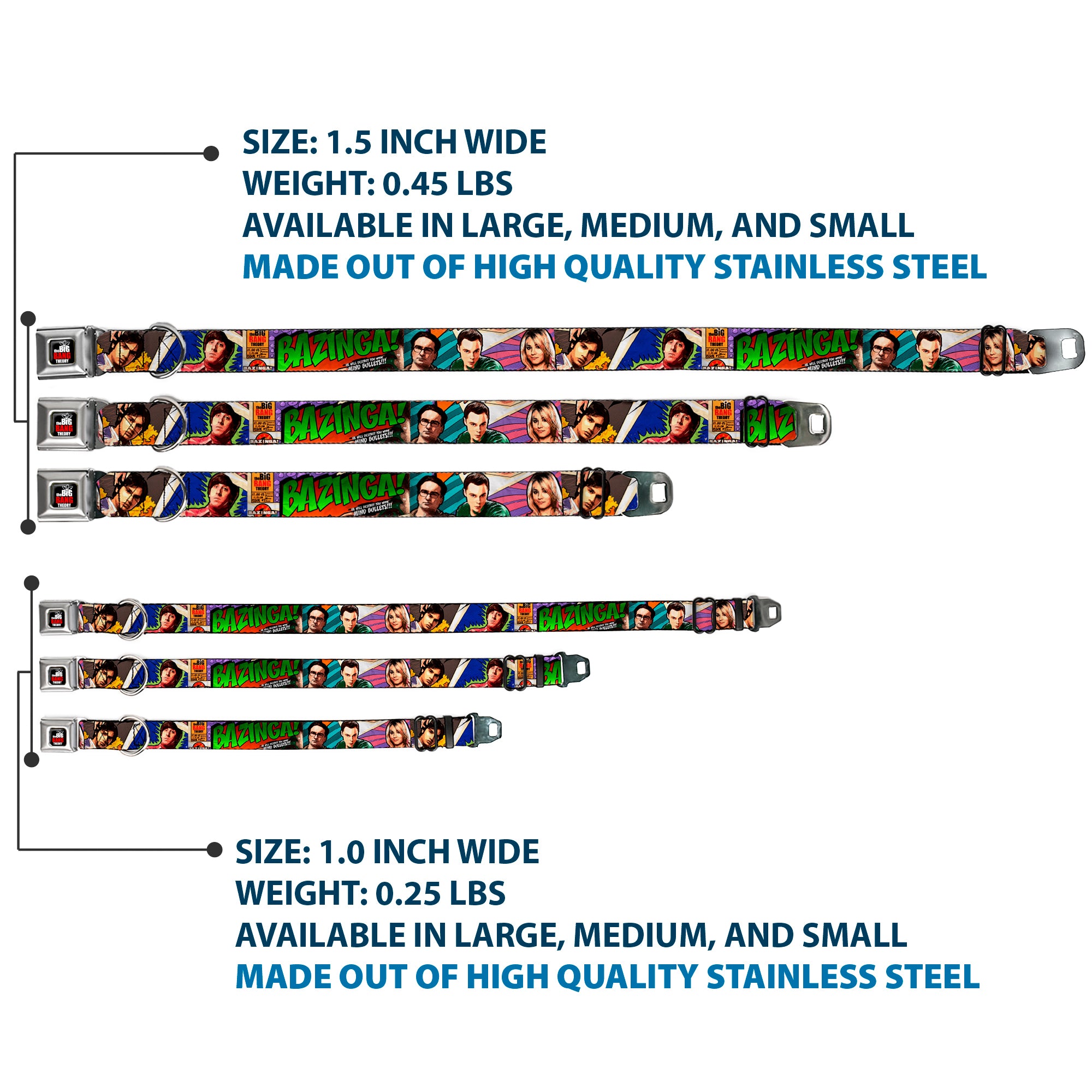 THE BIG BANG THEORY Full Color Black White Red Seatbelt Buckle Collar - The Big Bang Theory Comic Strip Seatbelt Buckle Collars The Big Bang Theory
