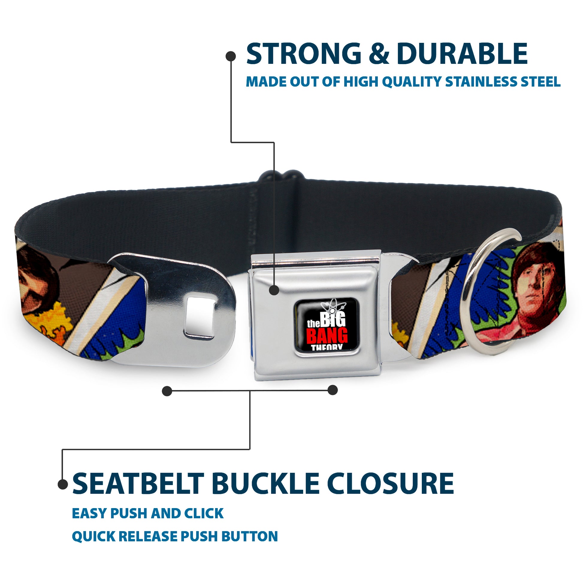 THE BIG BANG THEORY Full Color Black White Red Seatbelt Buckle Collar - The Big Bang Theory Comic Strip Seatbelt Buckle Collars The Big Bang Theory