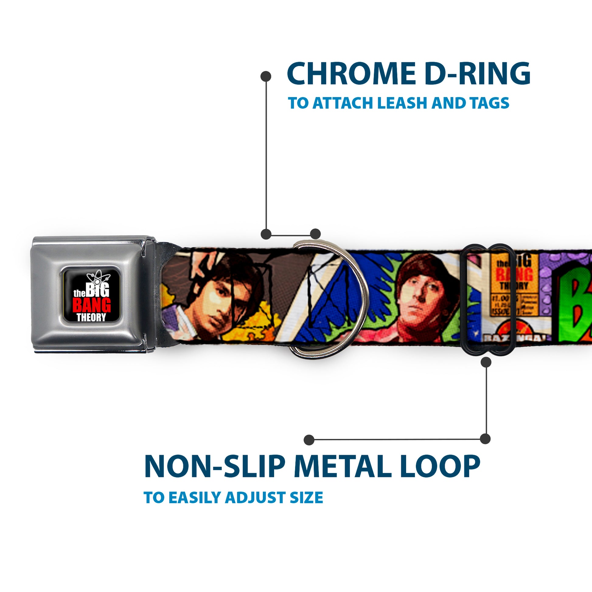 THE BIG BANG THEORY Full Color Black White Red Seatbelt Buckle Collar - The Big Bang Theory Comic Strip Seatbelt Buckle Collars The Big Bang Theory
