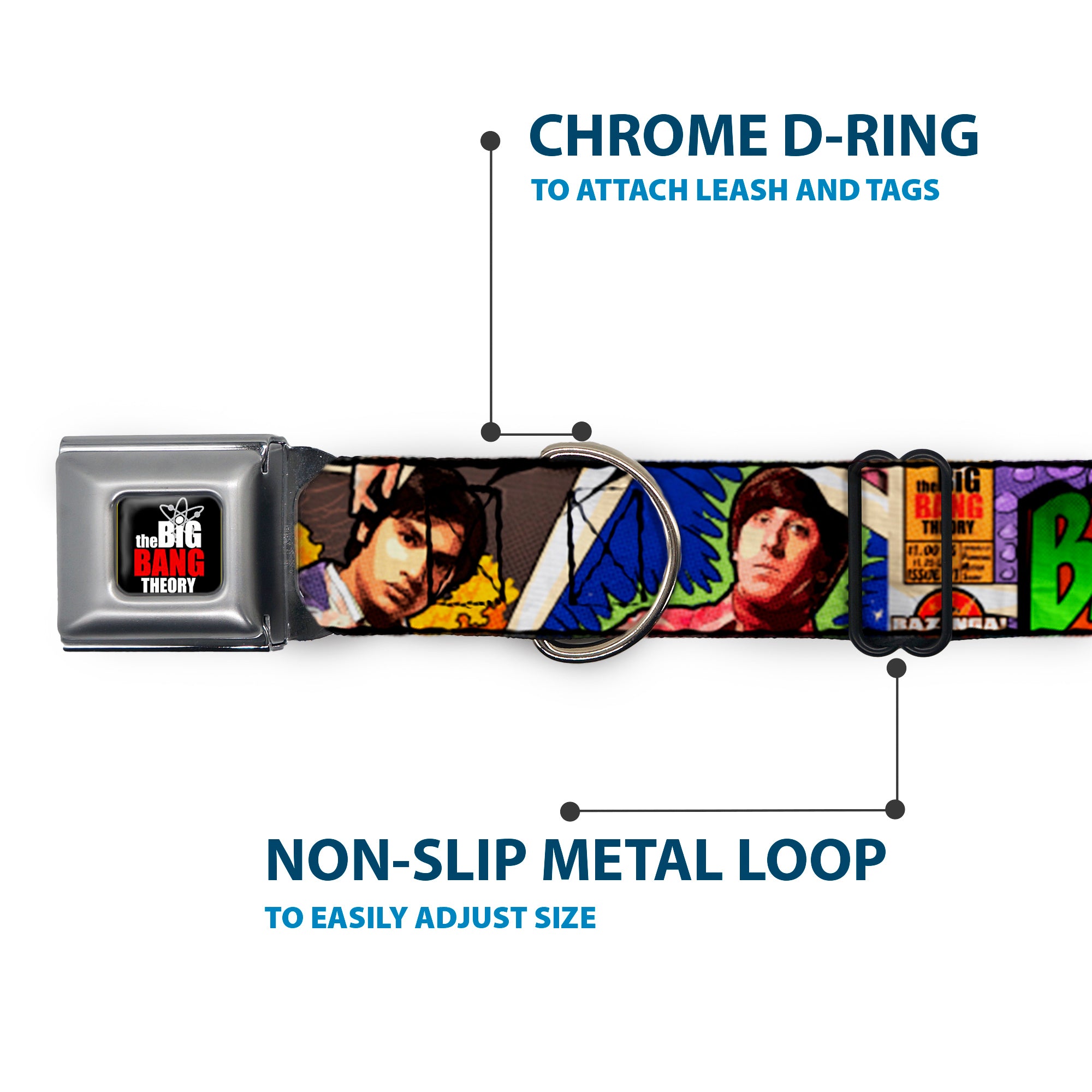 THE BIG BANG THEORY Full Color Black White Red Seatbelt Buckle Collar - The Big Bang Theory Comic Strip Seatbelt Buckle Collars The Big Bang Theory