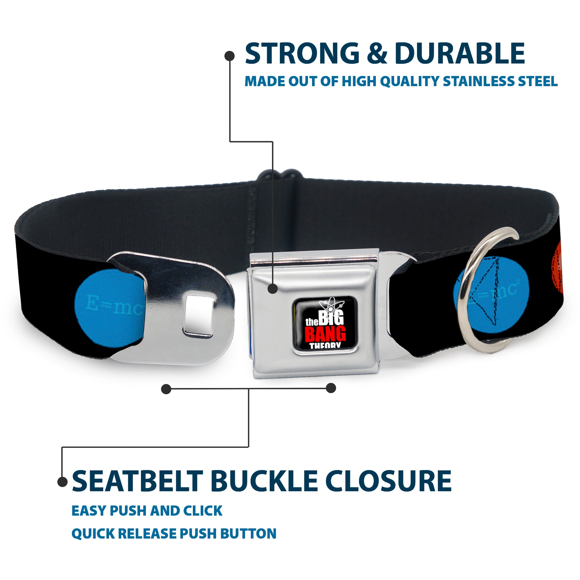 THE BIG BANG THEORY Full Color Black White Red Seatbelt Buckle Collar - THE BIG BANG THEORY DNA/Atom/E/Radiation Black Seatbelt Buckle Collars The Big Bang Theory