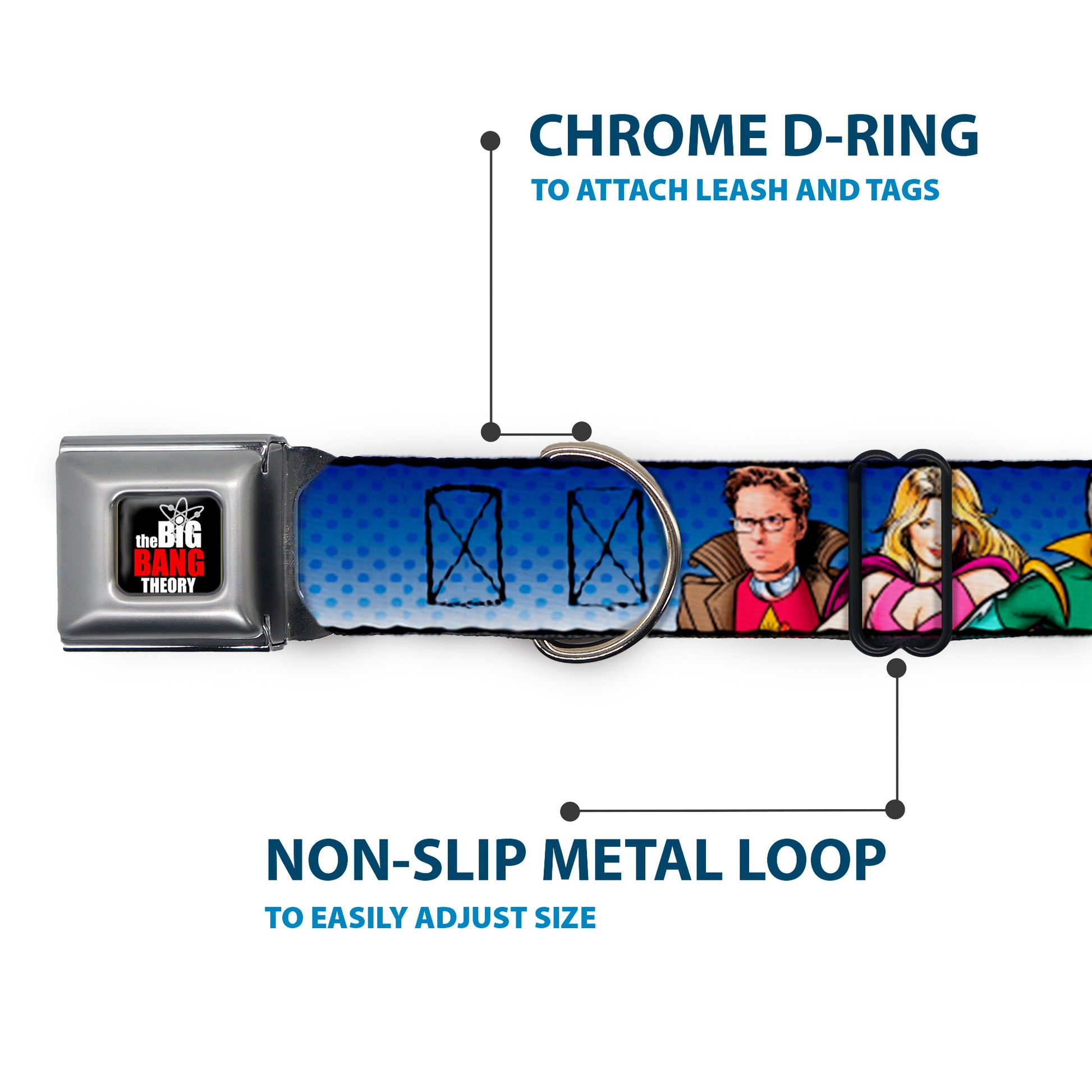 THE BIG BANG THEORY Full Color Black White Red Seatbelt Buckle Collar - The Big Bang Theory Superhero Characters Group Blue Dot Fade Seatbelt Buckle Collars The Big Bang Theory