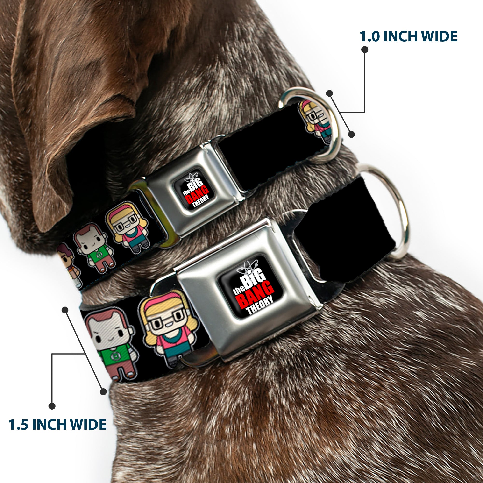 THE BIG BANG THEORY Full Color Black White Red Seatbelt Buckle Collar - Big Bang Theory Chibi Characters Black Seatbelt Buckle Collars The Big Bang Theory