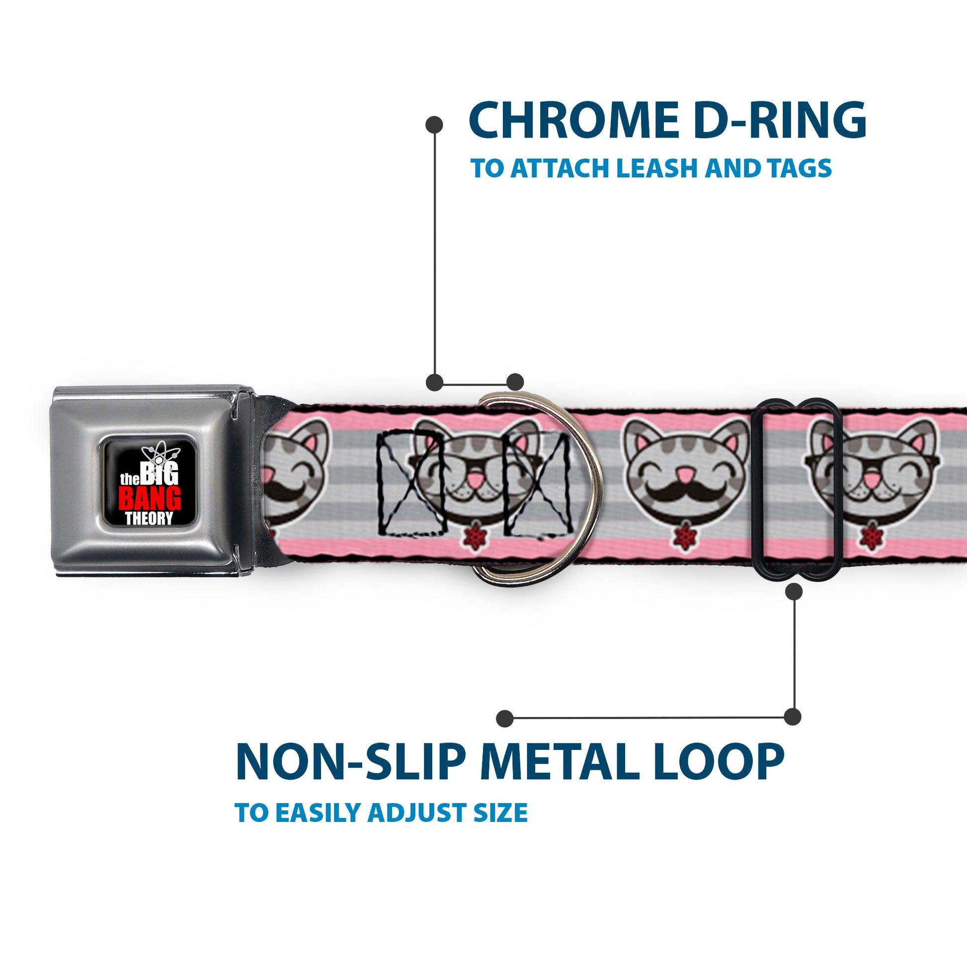 THE BIG BANG THEORY Full Color Black White Red Seatbelt Buckle Collar - Soft Kitty Nerd/Mustacho Expressions Stripe Grays Seatbelt Buckle Collars The Big Bang Theory