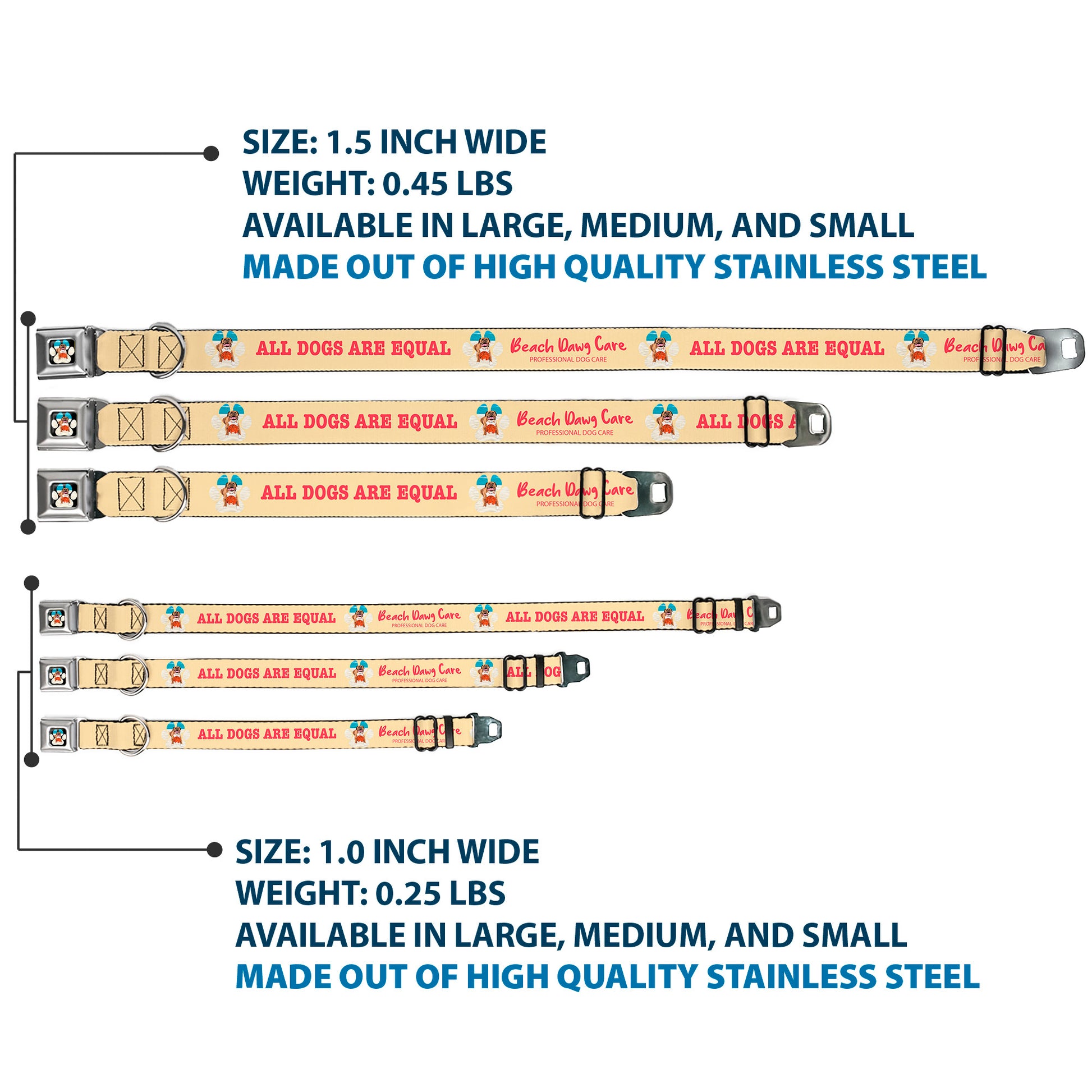 Beach Dawg Care Paw Logo Full Color Black Seatbelt Buckle Collar - BEACH DAWG CARE ALL DOGS ARE EQUAL Cream/Pink Seatbelt Buckle Collars Buckle-Down