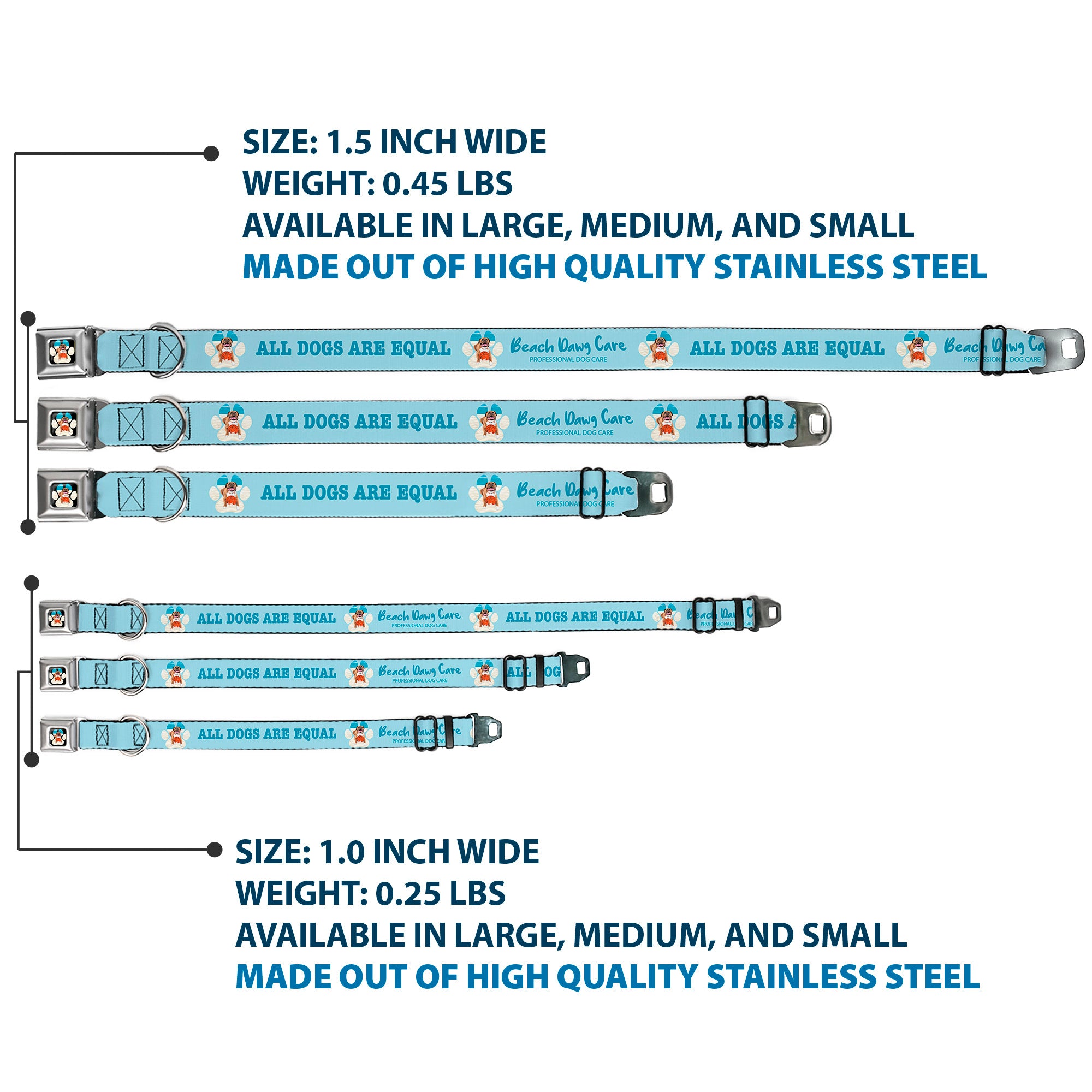 Beach Dawg Care Paw Logo Full Color Black Seatbelt Buckle Collar - BEACH DAWG CARE ALL DOGS ARE EQUAL Blues Seatbelt Buckle Collars Buckle-Down