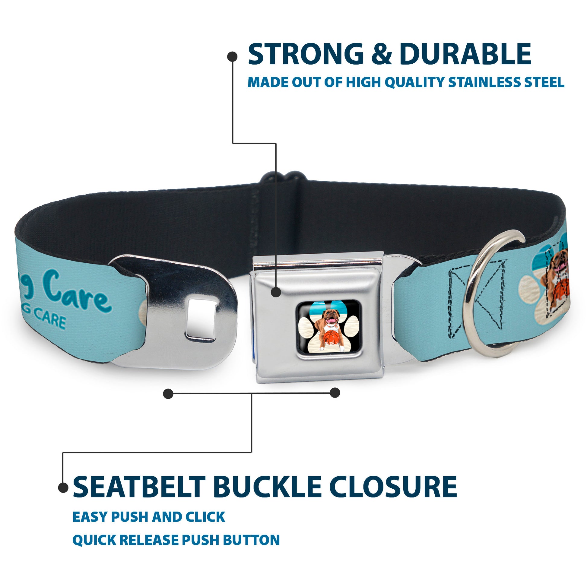 Beach Dawg Care Paw Logo Full Color Black Seatbelt Buckle Collar - BEACH DAWG CARE ALL DOGS ARE EQUAL Blues Seatbelt Buckle Collars Buckle-Down