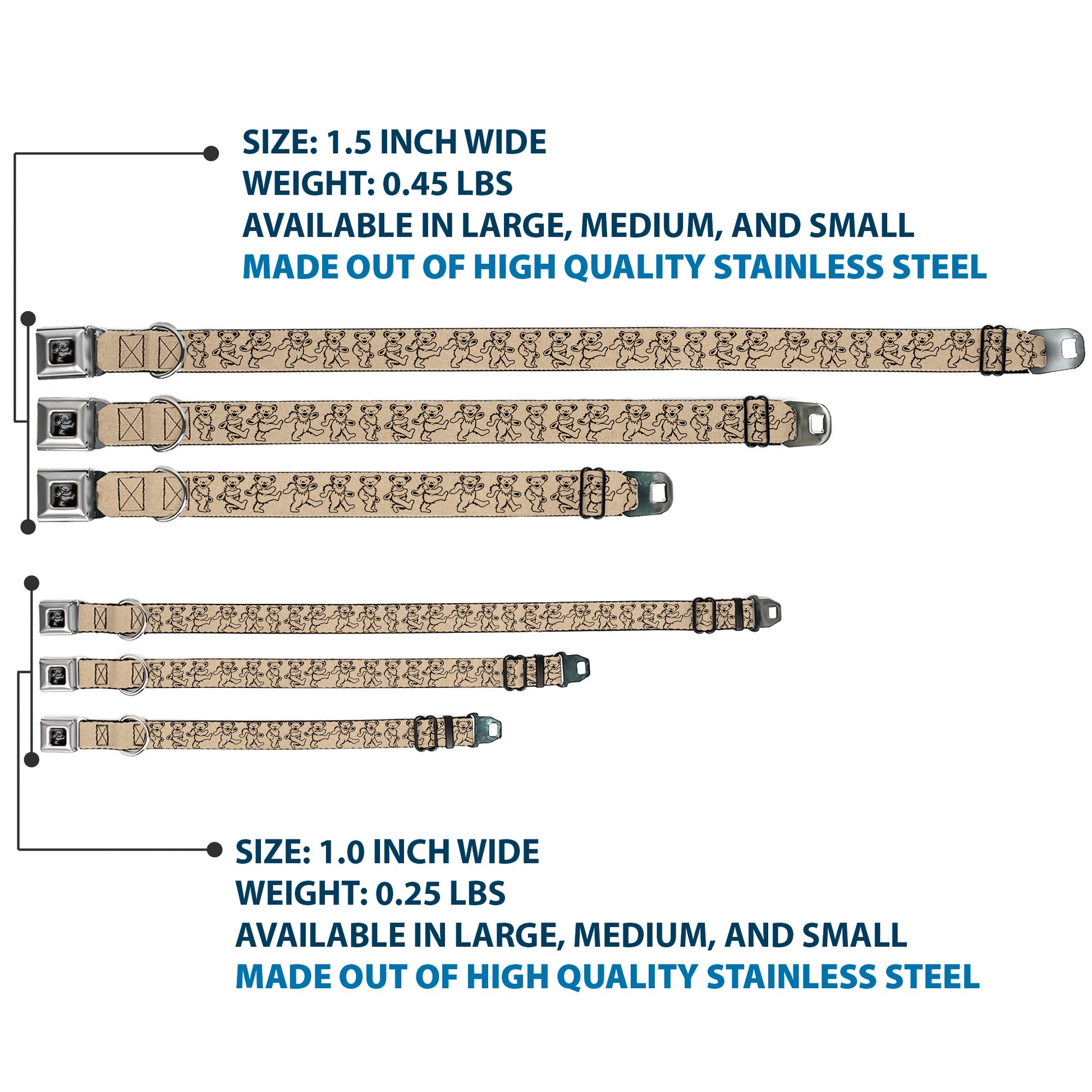 Dancing Bear Black/Silver Seatbelt Buckle Collar - Dancing Bears Hemp/Black Seatbelt Buckle Collars Grateful Dead