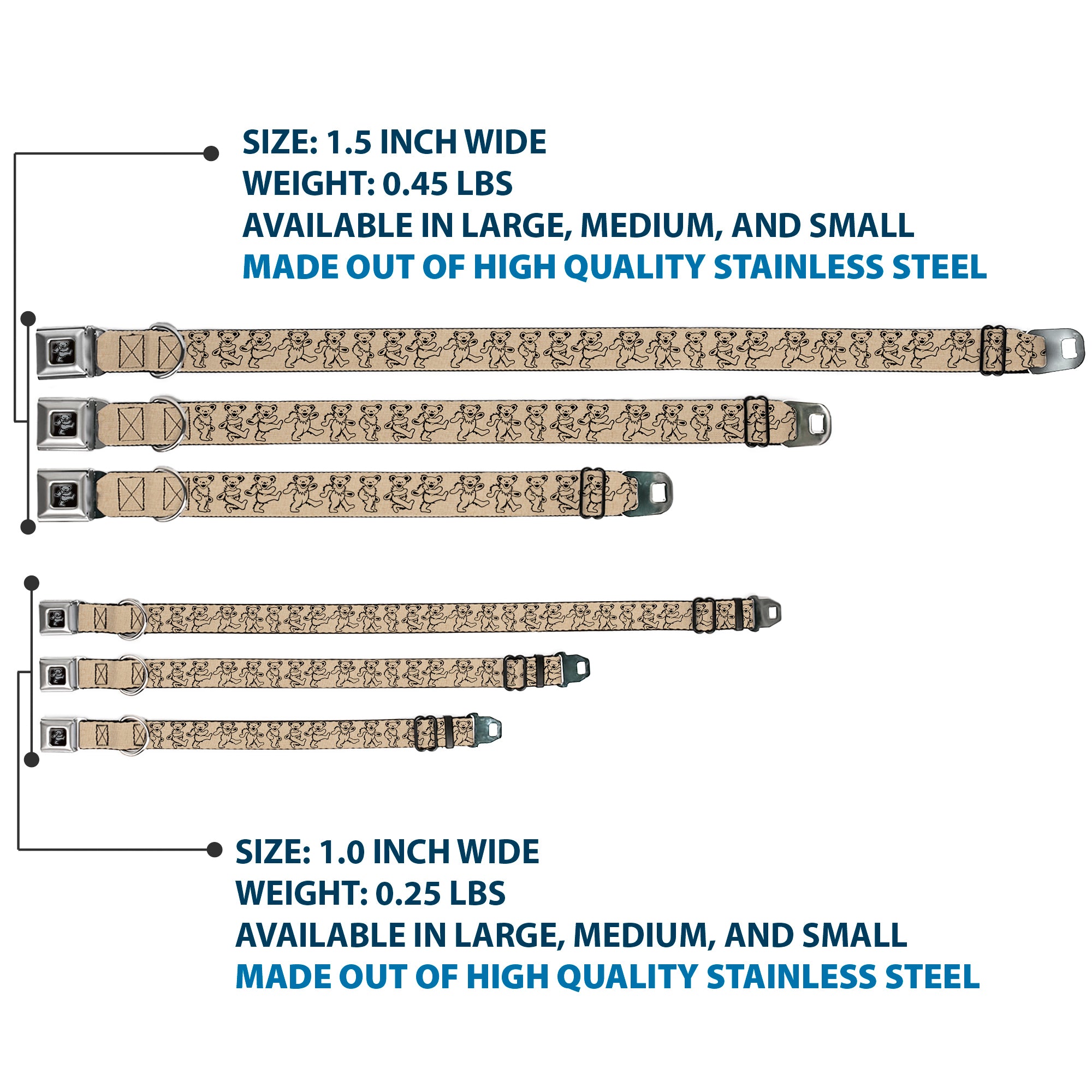 Dancing Bear Black/Silver Seatbelt Buckle Collar - Dancing Bears Hemp/Black Seatbelt Buckle Collars Grateful Dead