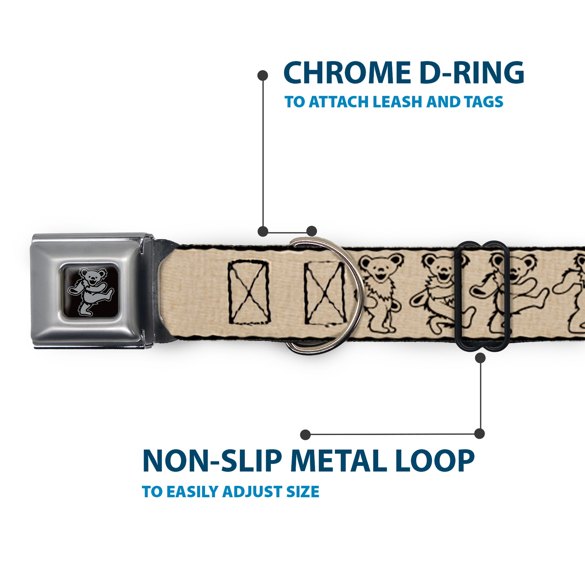 Dancing Bear Black/Silver Seatbelt Buckle Collar - Dancing Bears Hemp/Black Seatbelt Buckle Collars Grateful Dead