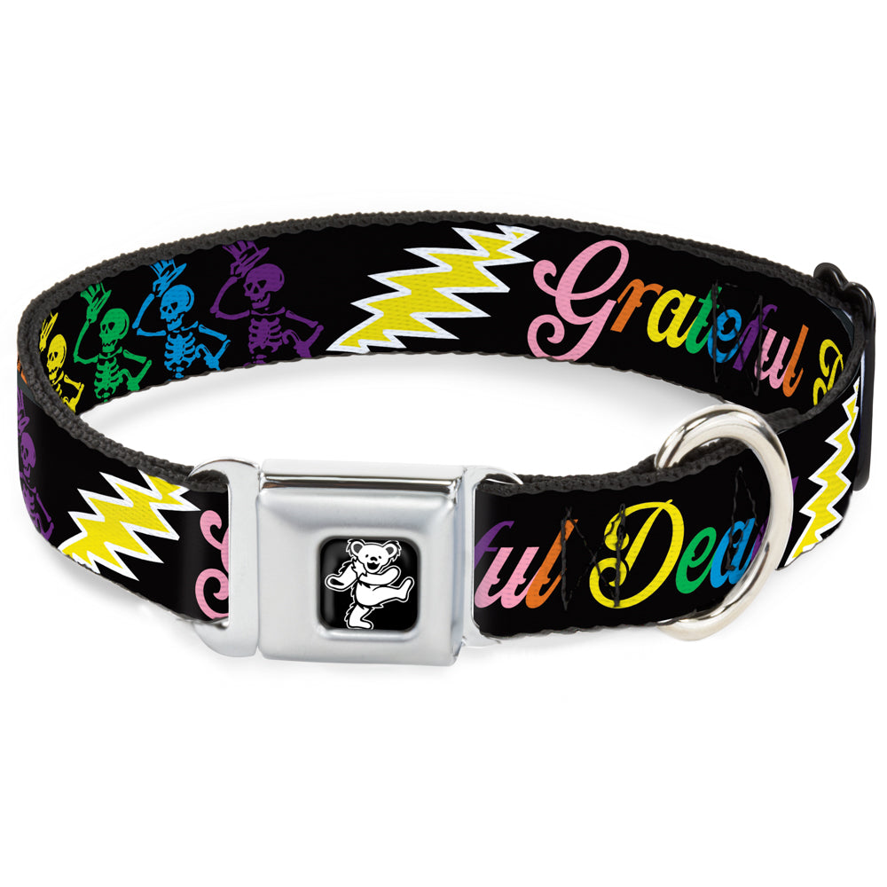 Dancing Bear Black/Silver Seatbelt Buckle Collar - Grateful Dead Script w/Bears & Skeletons Black/Multi Color Seatbelt Buckle Collars Grateful Dead