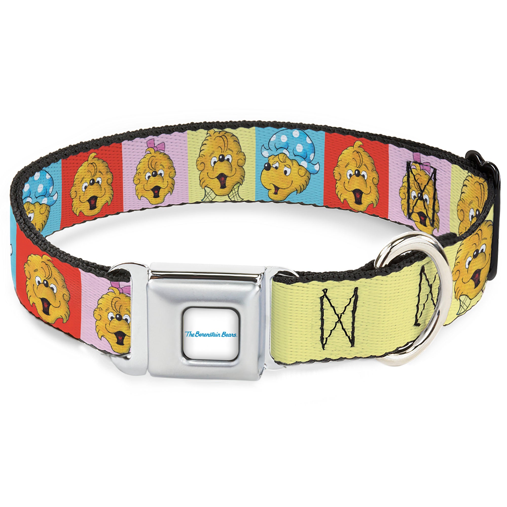 THE BERENSTAIN BEARS Full Color White/Blue Seatbelt Buckle Collar - The Berenstain Bears Smiling Face Blocks Multi Color