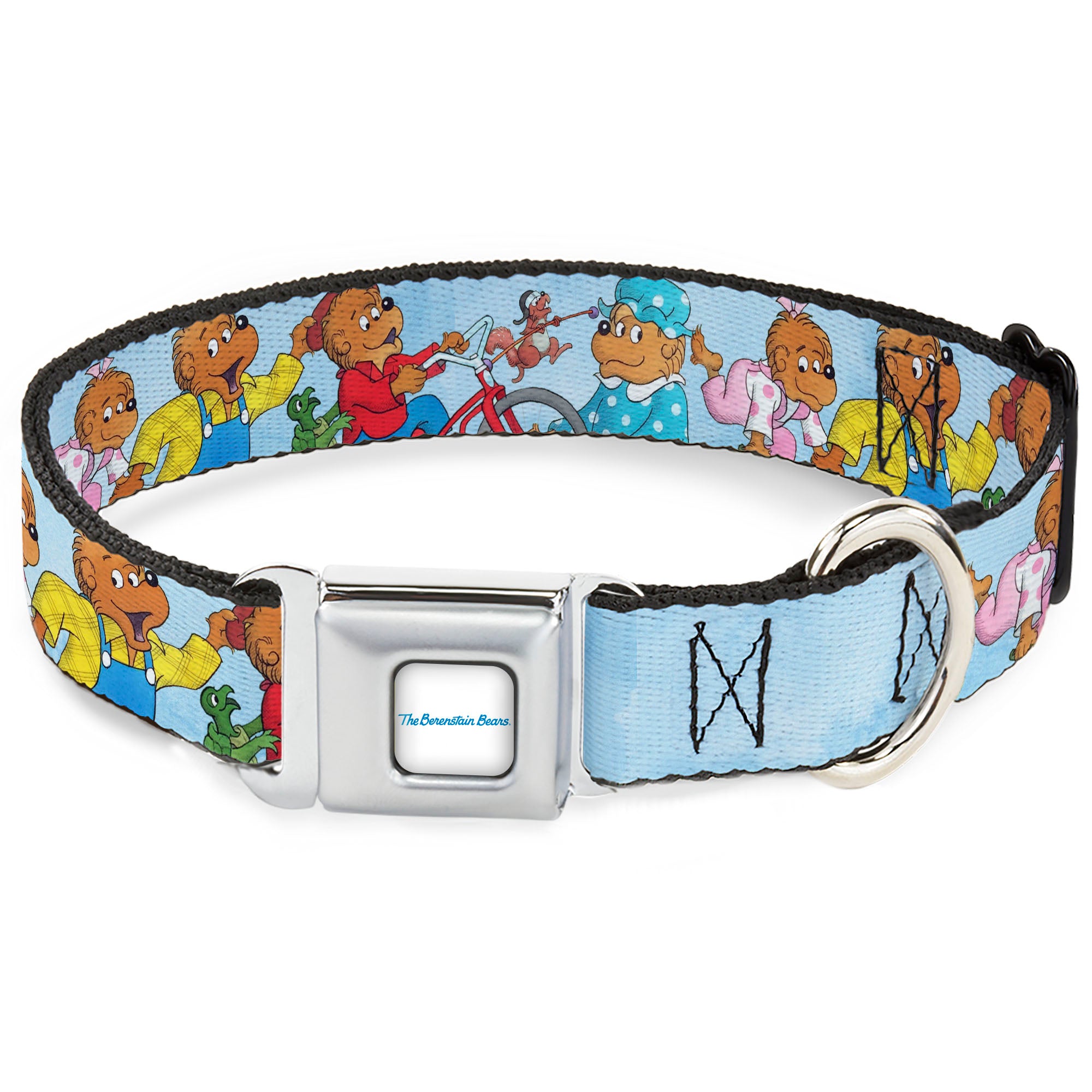 THE BERENSTAIN BEARS Full Color White/Blue Seatbelt Buckle Collar - The Berenstain Bears Family Fun Day Pose Light Blue