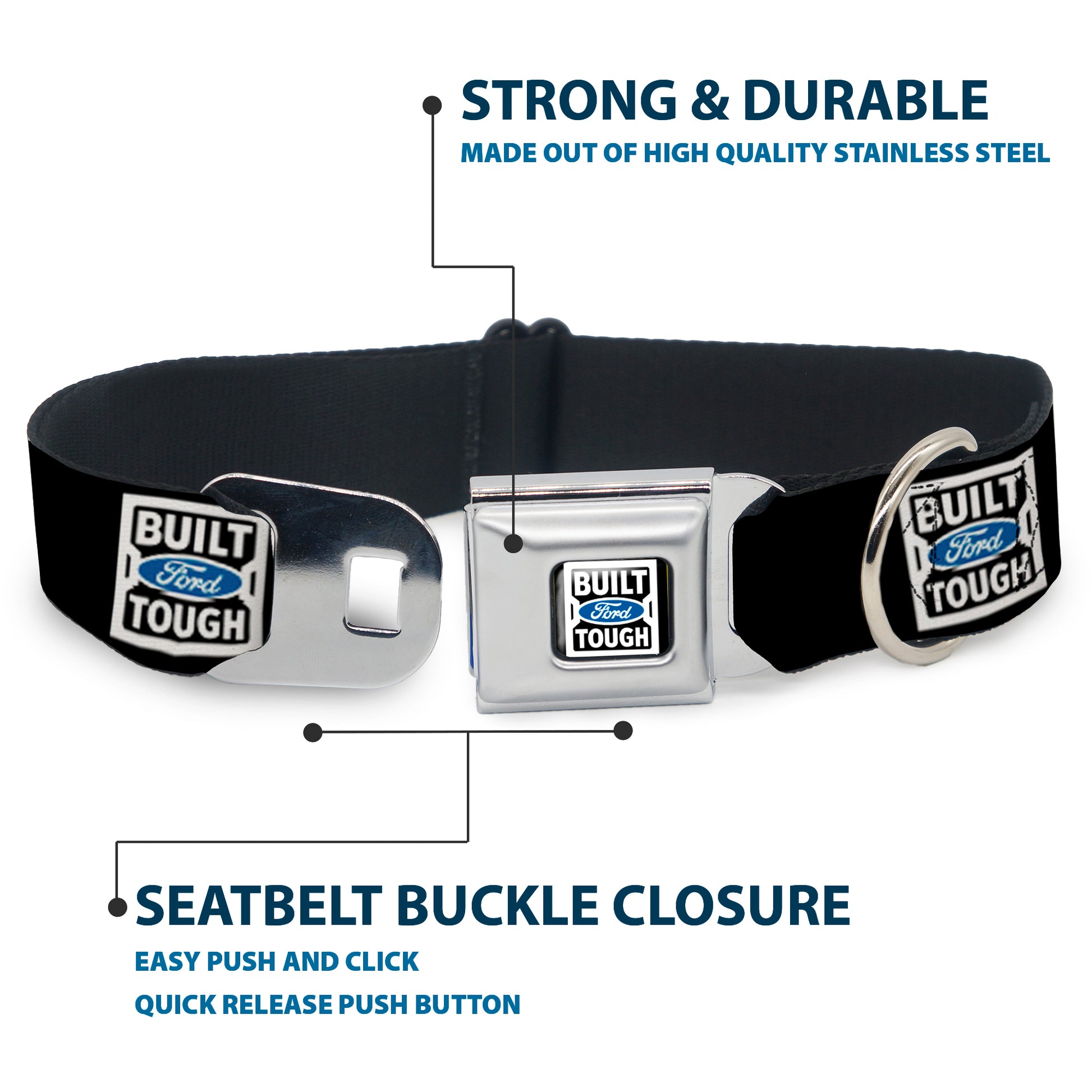 BUILT FORD TOUGH Logo2 Full Color Black White Blue Seatbelt Buckle Collar - BUILT FORD TOUGH Logo2 Black/White/Blue Seatbelt Buckle Collars Ford