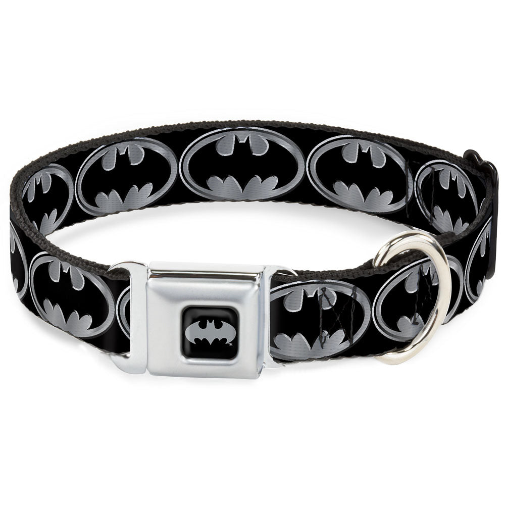 Batman Black Silver Seatbelt Buckle Collar - Batman Shield Black/Silver Seatbelt Buckle Collars DC Comics
