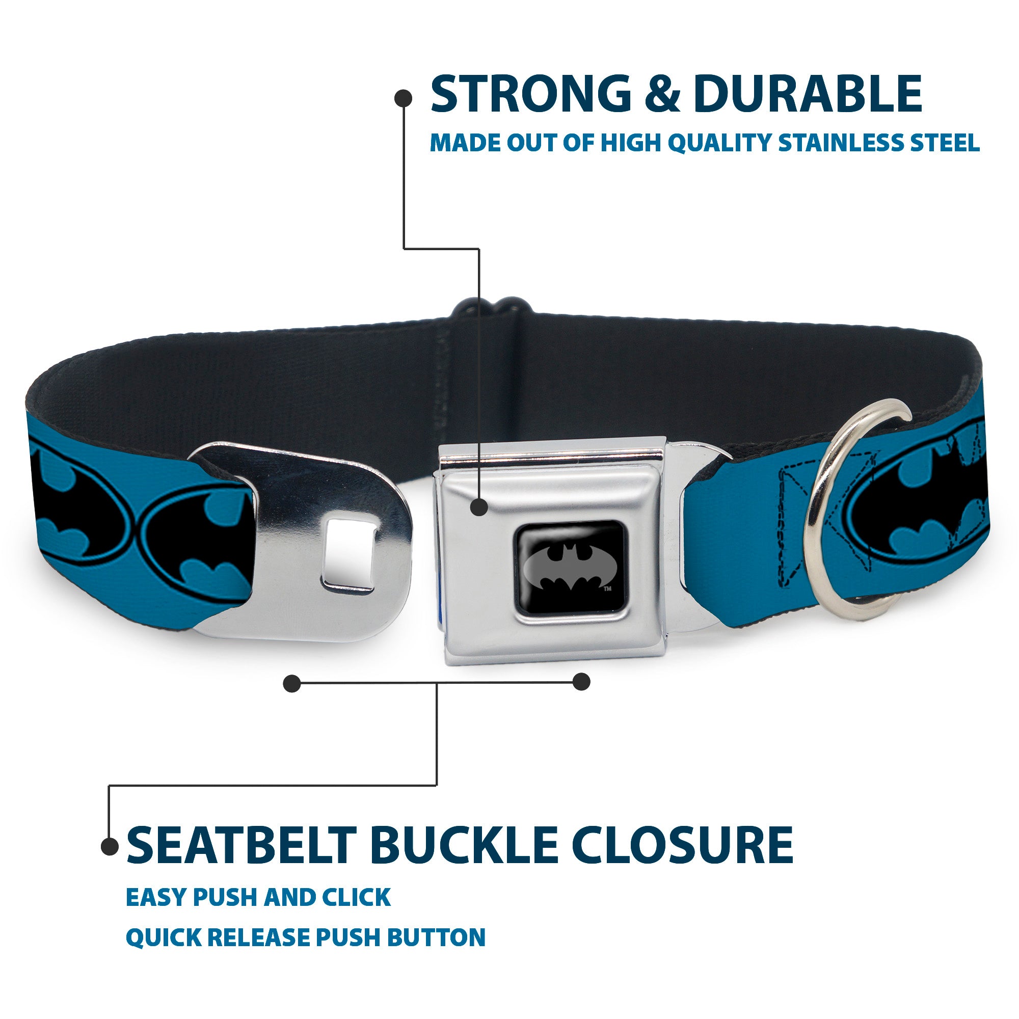 Batman Black Silver Seatbelt Buckle Collar - Bat Signal-3 Blue/Black/Blue Seatbelt Buckle Collars DC Comics