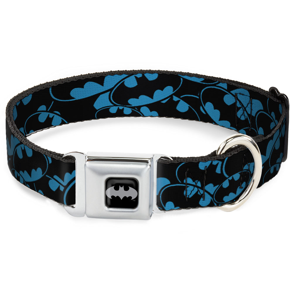 Batman Black/Silver Seatbelt Buckle Collar - Bat Signals Stacked Blue/Black Seatbelt Buckle Collars DC Comics