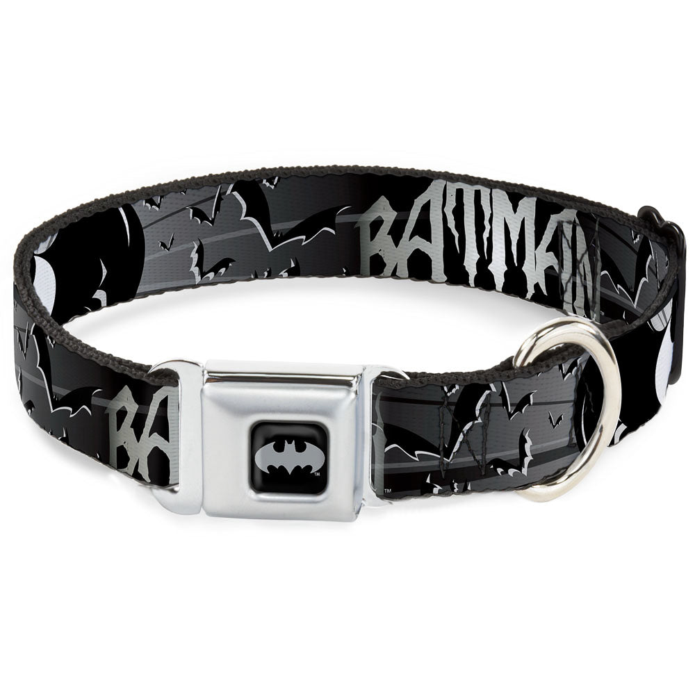 Batman Black Silver Seatbelt Buckle Collar - BATMAN w/Bat Signals & Flying Bats Black/White Seatbelt Buckle Collars DC Comics