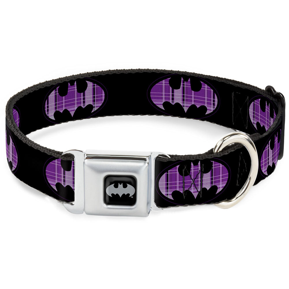 Batman Black Silver Seatbelt Buckle Collar - Batman Signal Black/Purple Plaid Seatbelt Buckle Collars DC Comics