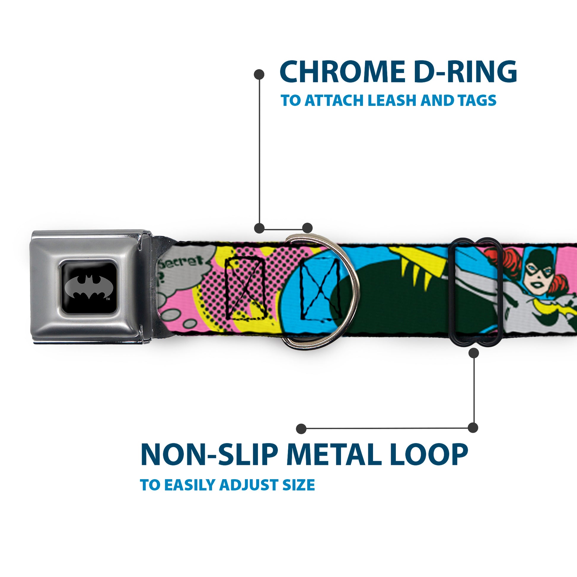 Batman Black/Silver Seatbelt Buckle Collar - BATGIRL-IS SHE HERO OR VILLAIN? w/Batgirl in Action Seatbelt Buckle Collars DC Comics