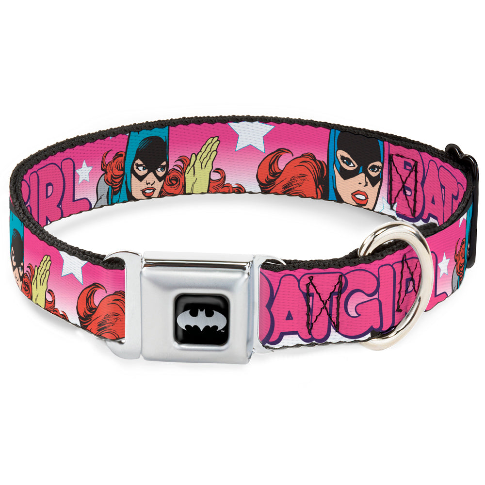 Batman Black/Silver Seatbelt Buckle Collar - BATGIRL Bubble Letters w/Stars Pink/White Seatbelt Buckle Collars DC Comics