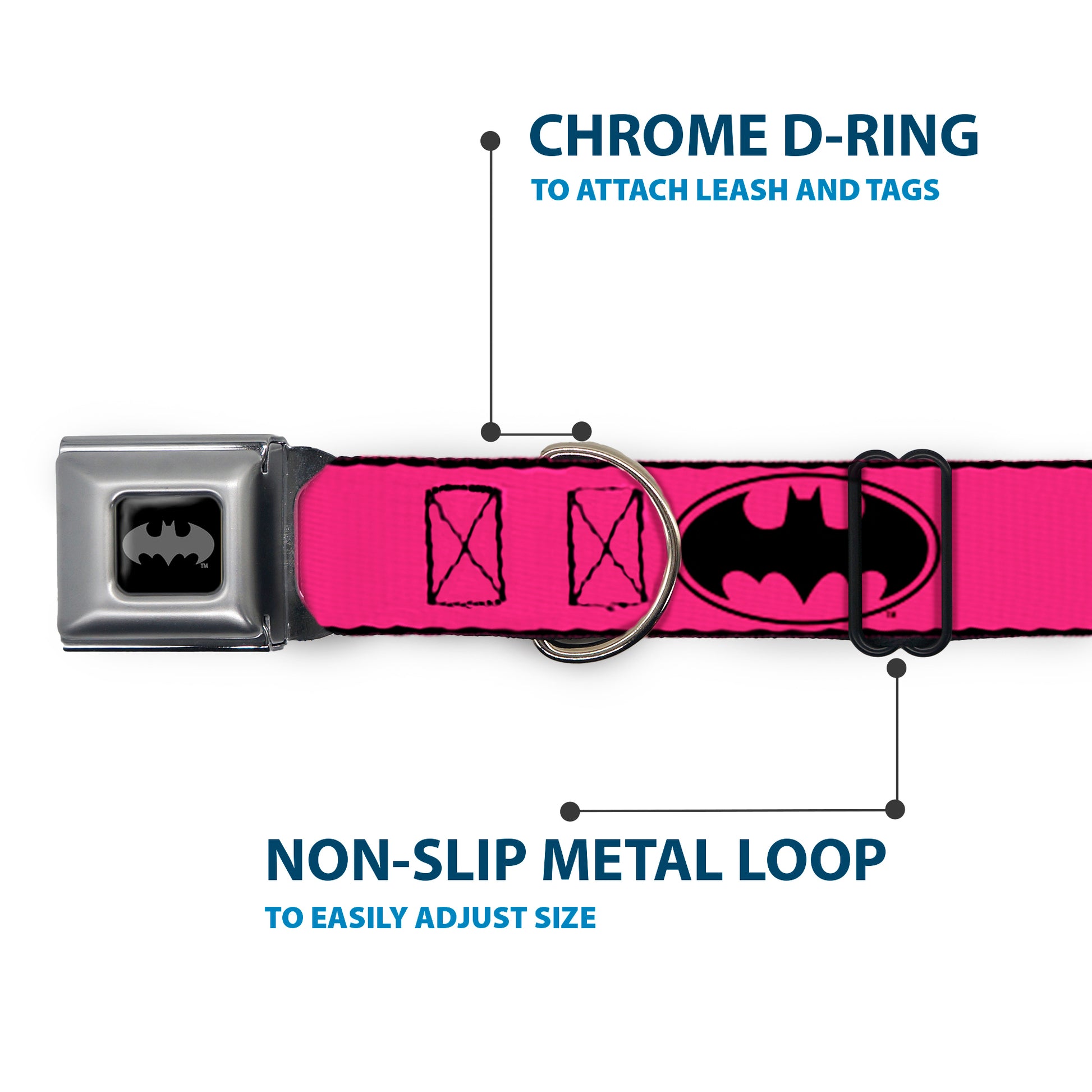 Batman Black Silver Seatbelt Buckle Collar - Bat Signal-3 Fuchsia/Black/Fuchsia Seatbelt Buckle Collars DC Comics