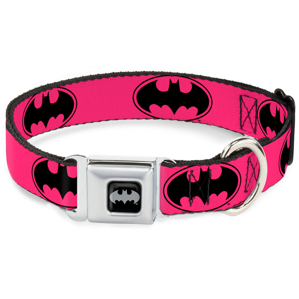 Batman Black Silver Seatbelt Buckle Collar - Bat Signal-3 Fuchsia/Black/Fuchsia Seatbelt Buckle Collars DC Comics